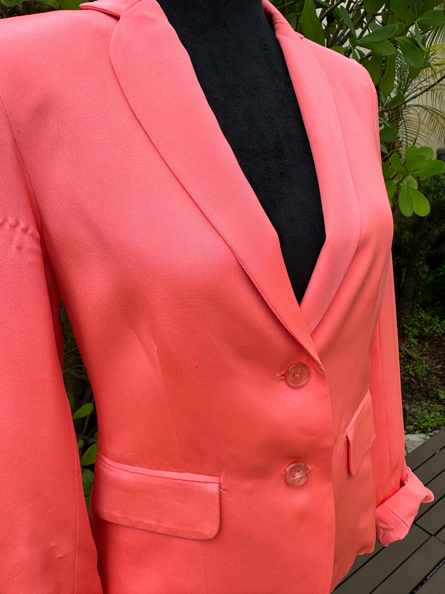 Parker Pink Salmon Coral Collared Slim Short Silk Blazer Jacket Pre-Owned