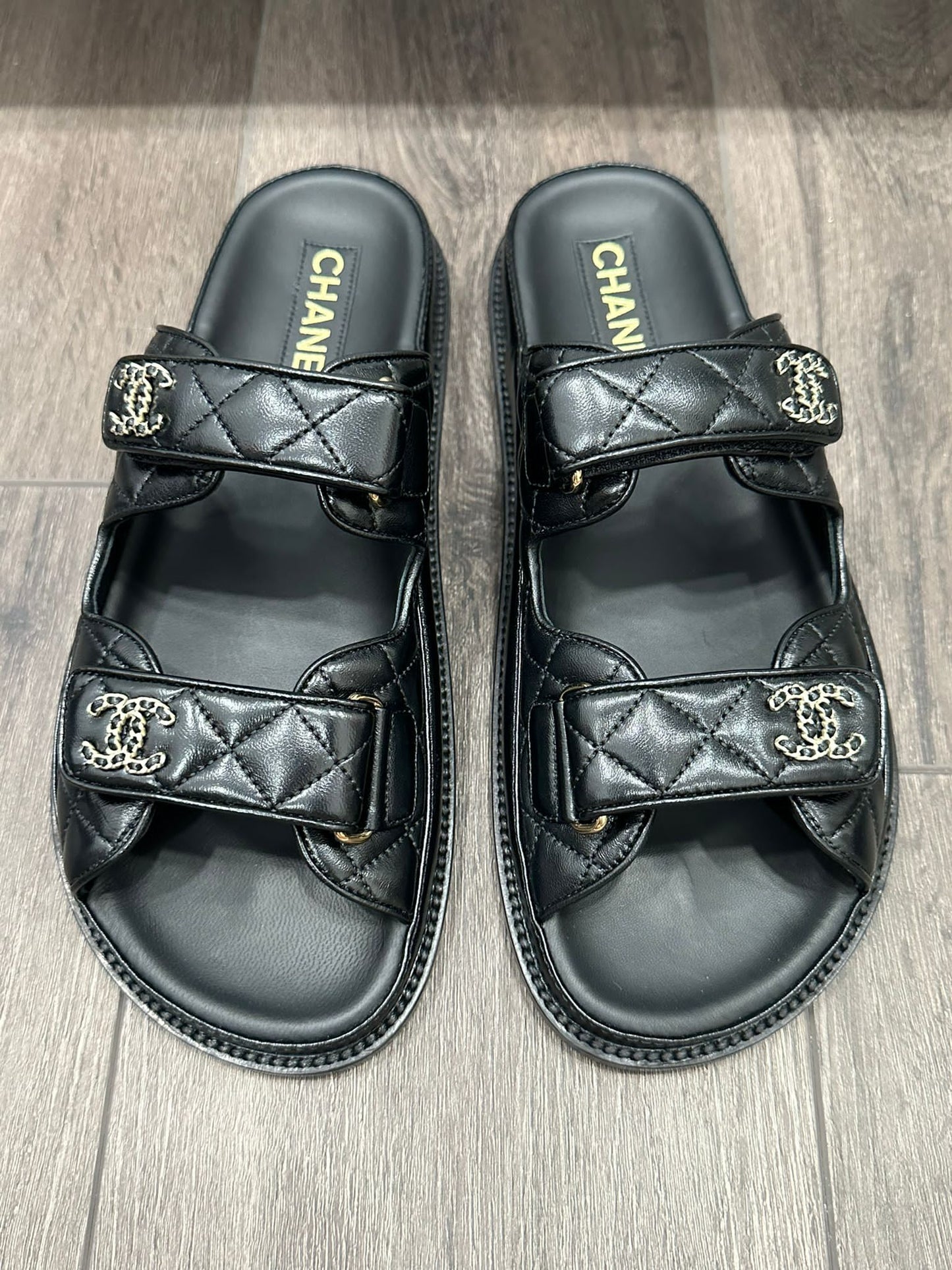 2024P CHANEL BLACK LEATHER OPEN DAD QUILTED CC LOGO SLIDE SANDALS SLIDES SHOES MULES