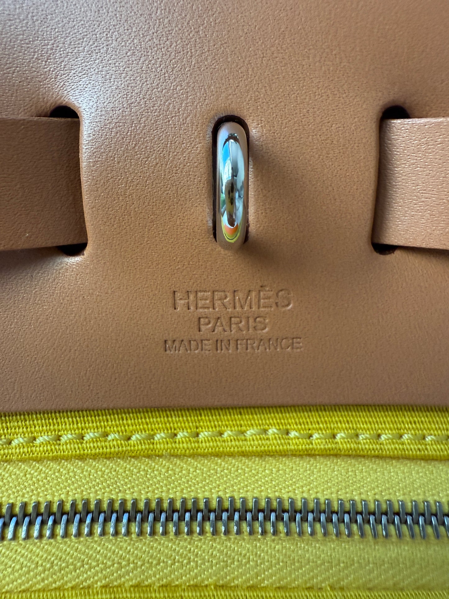 Hermès HERBAG 31 YELLOW JAUNE DE NAPLES CANVAS NATUREL LEATHER BAG Palladium HW