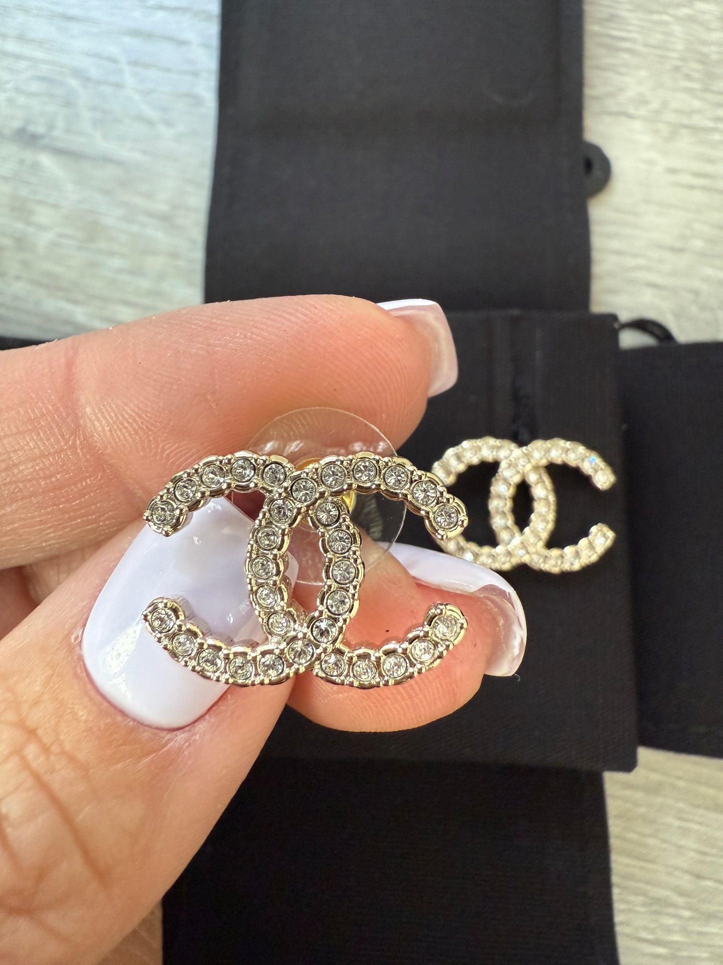 Chanel SS 25 25P CC Logo Gold Tone Dore Metal Crystal Strass Stud Studded Earrings