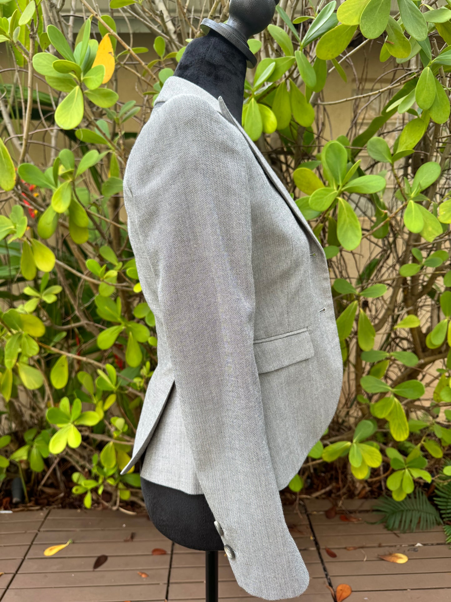 Theory Light Gray Zig Zag Collared Slim Short Cotton Wool Blazer Jacket Pre-Owned