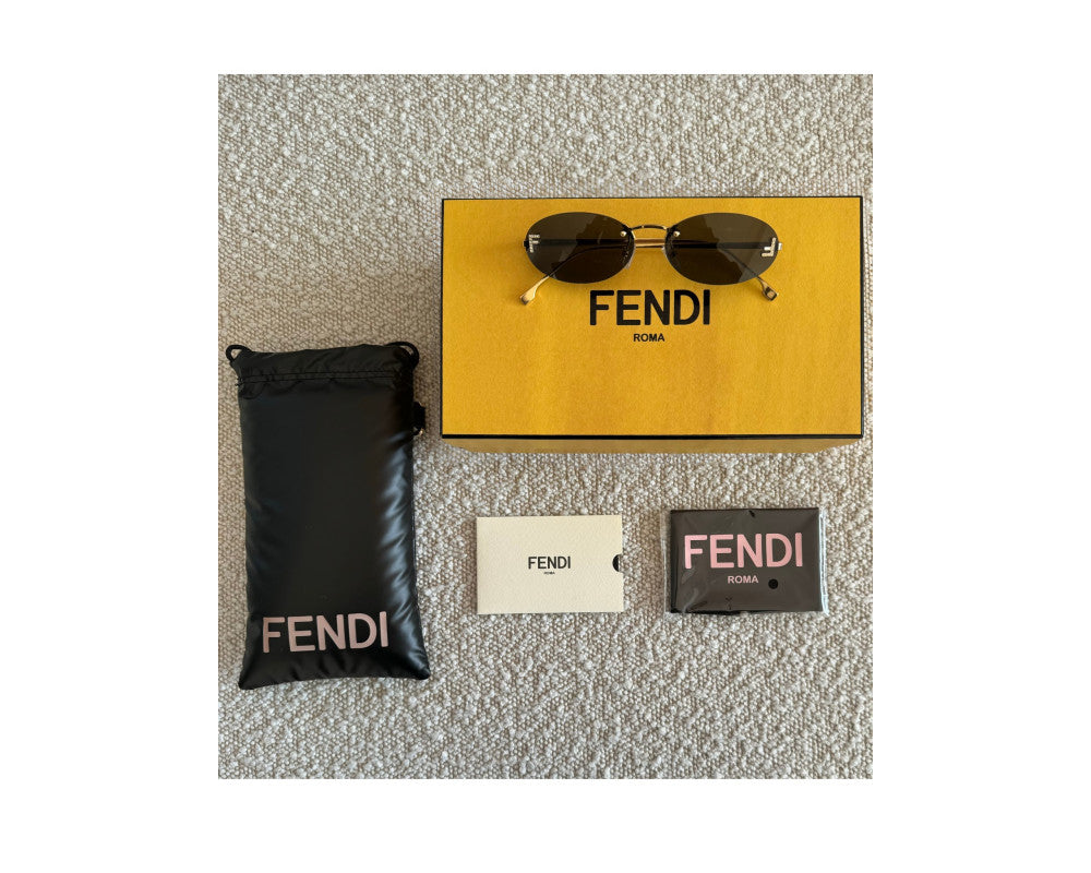 Fendi First Crystal F Logo Gold Oval Golden Gray FE4075US Sunglasses