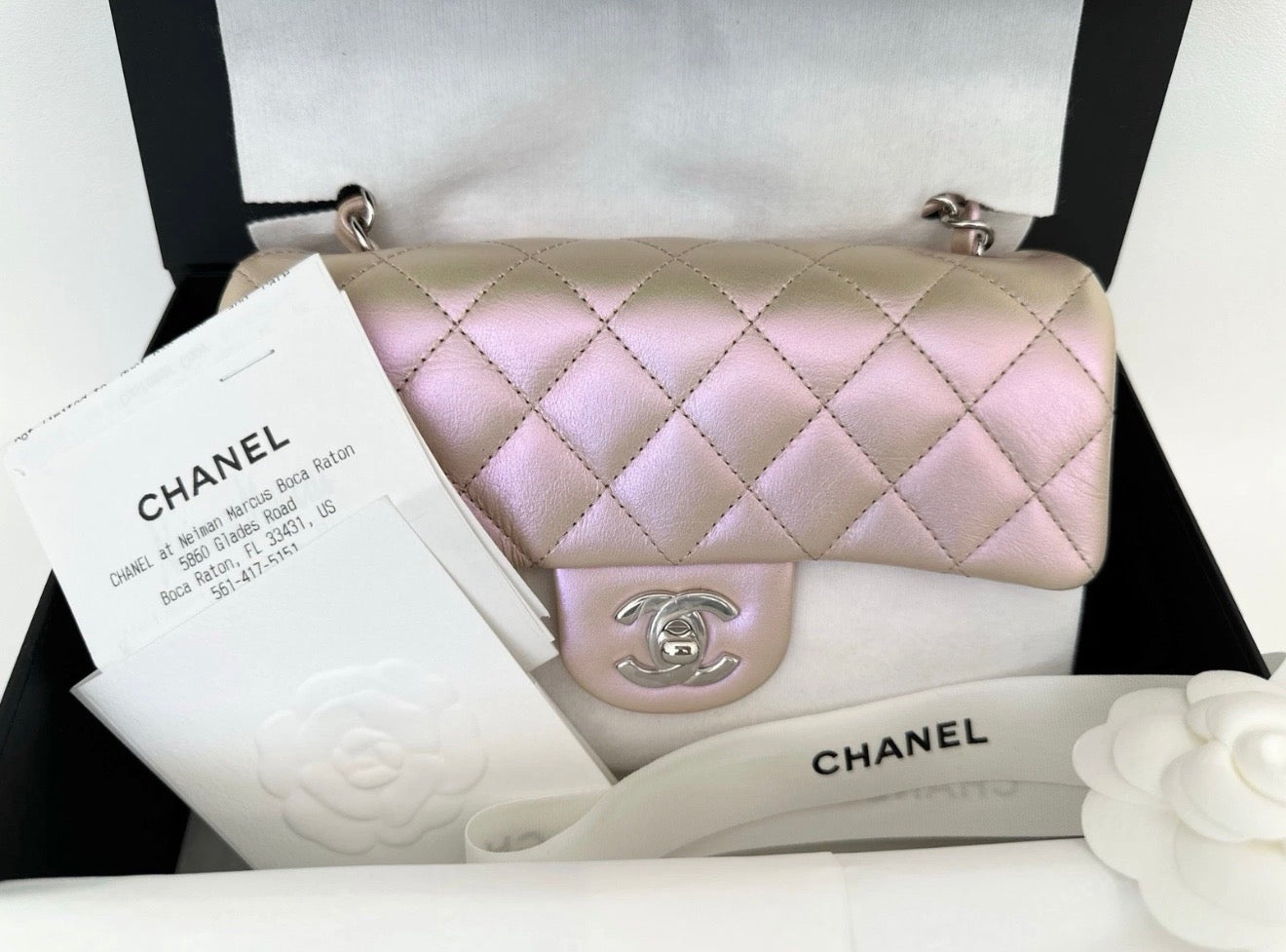 2021K CHANEL IRIDESCENT ROSE PINK MINI CLASSIC FLAP BAG SILVER HW