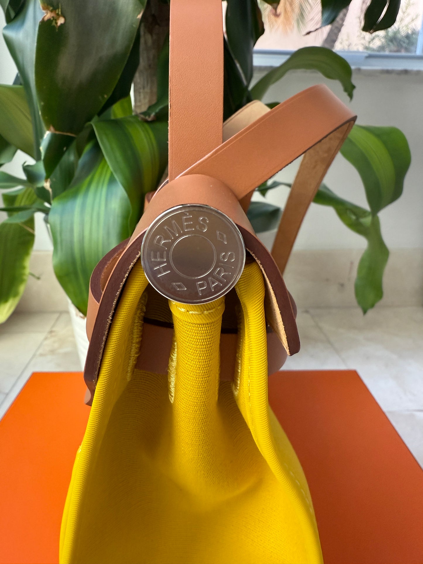 Hermès HERBAG 31 YELLOW JAUNE DE NAPLES CANVAS NATUREL LEATHER BAG Palladium HW