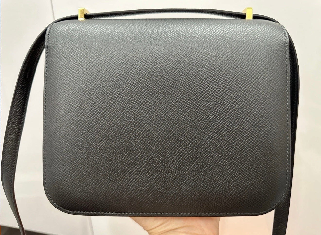 Hermes Constance 18 Mini Black Noir Epsom Leather Gold Hardware GHW Flap Shoulder Cross Body Bag Purse