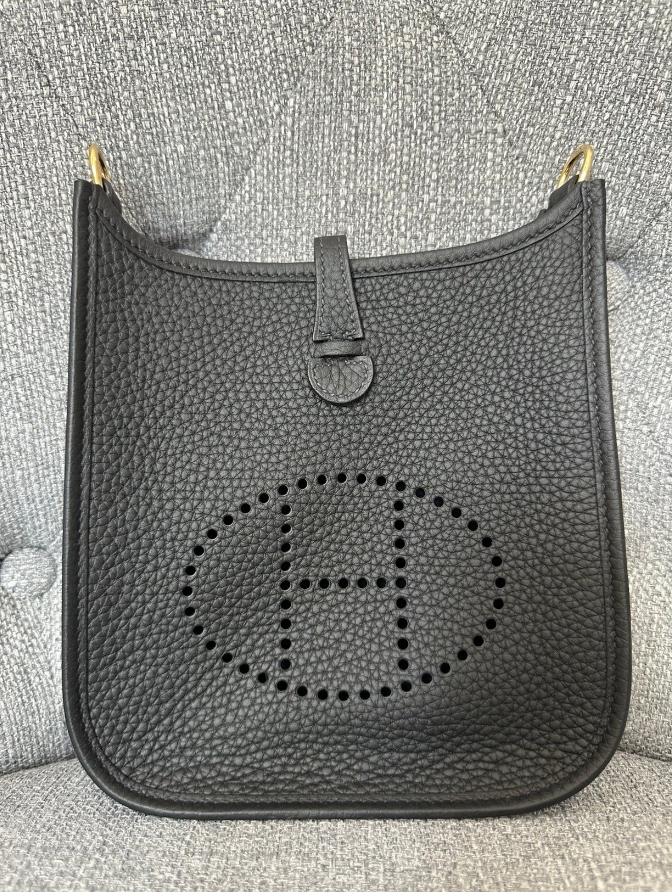 2025 HERMES MINI EVELYNE TPM 16 BLACK NOIR CALFSKIN LEATHER GOLD HARDWARE BAG GHW
