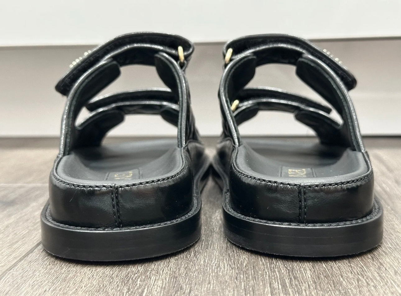 2024P CHANEL BLACK LEATHER OPEN DAD QUILTED CC LOGO SLIDE SANDALS SLIDES SHOES MULES