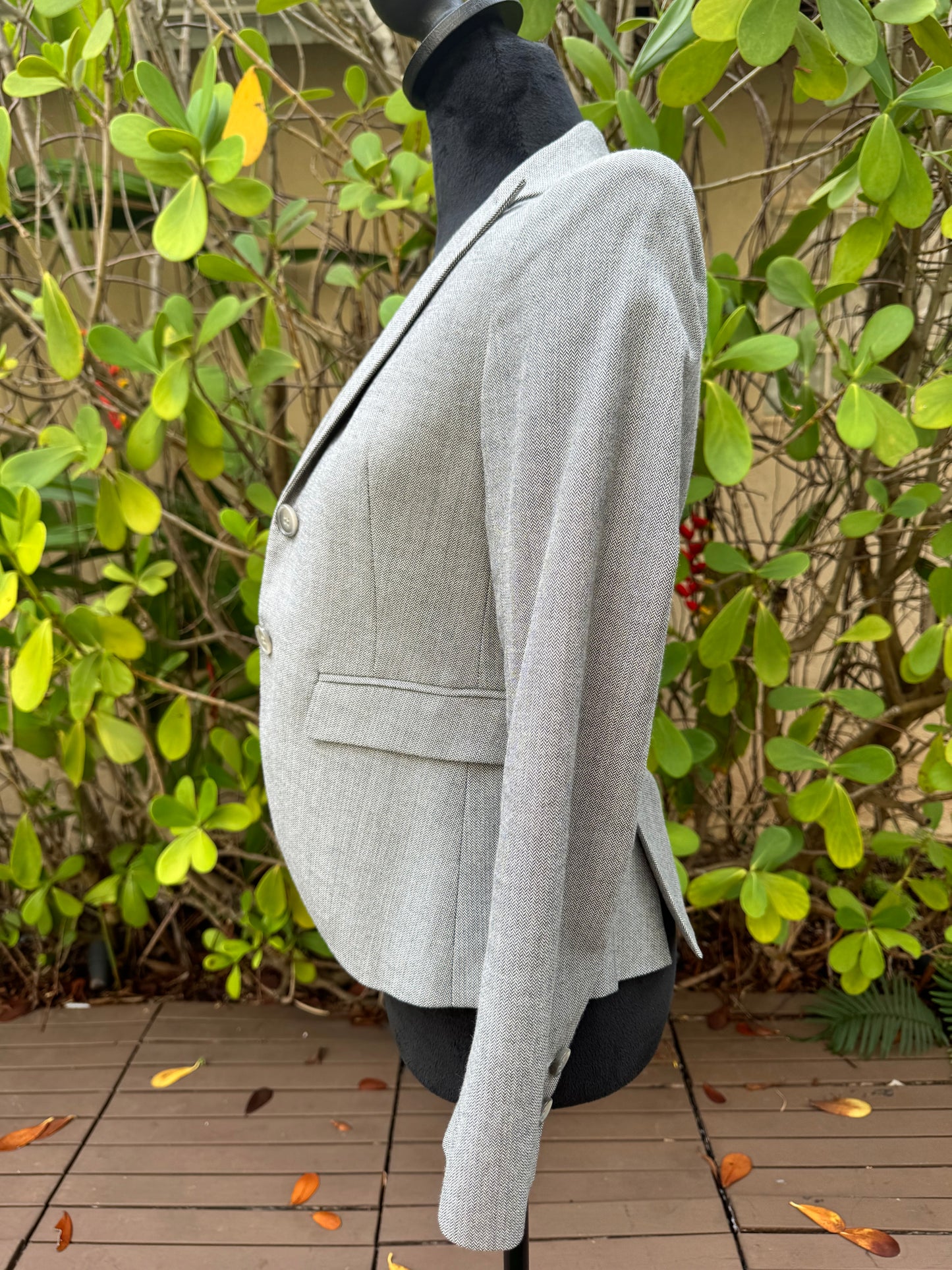 Theory Light Gray Zig Zag Collared Slim Short Cotton Wool Blazer Jacket Pre-Owned