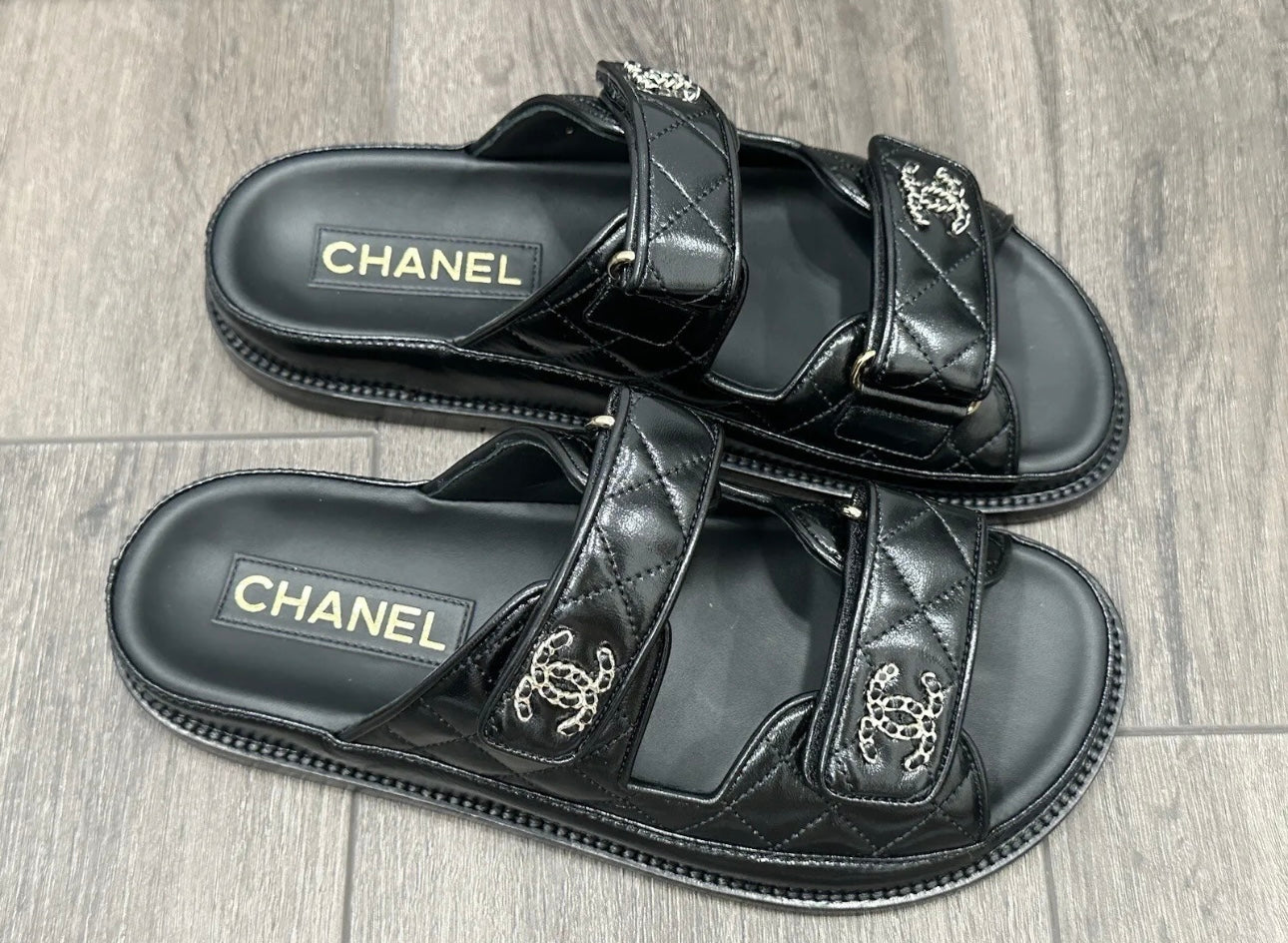 2024P CHANEL BLACK LEATHER OPEN DAD QUILTED CC LOGO SLIDE SANDALS SLIDES SHOES MULES