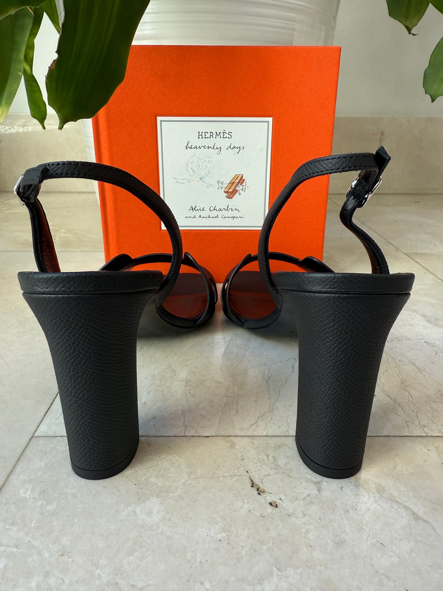 HERMES ETERNITE 80 SANDALS BLACK NOIR EPSOM HIGH HEELS SLINGBACK SHOES