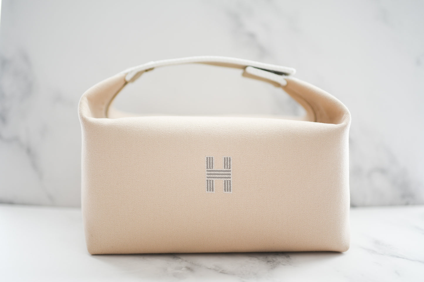 Hermes Bride a Brac Large Beige Taupe Naturel Canvas Beach Bag Make Up Pouch Travel Case