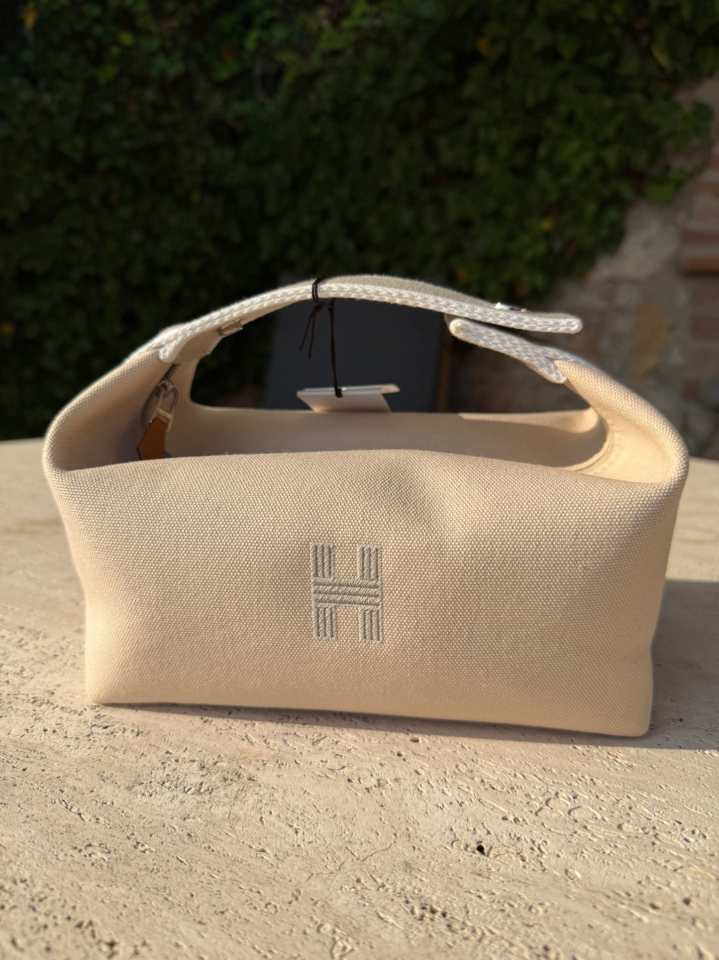 Hermes Bride a Brac Small PM Beige Taupe Naturel Canvas Beach Bag Make Up Pouch Travel Case