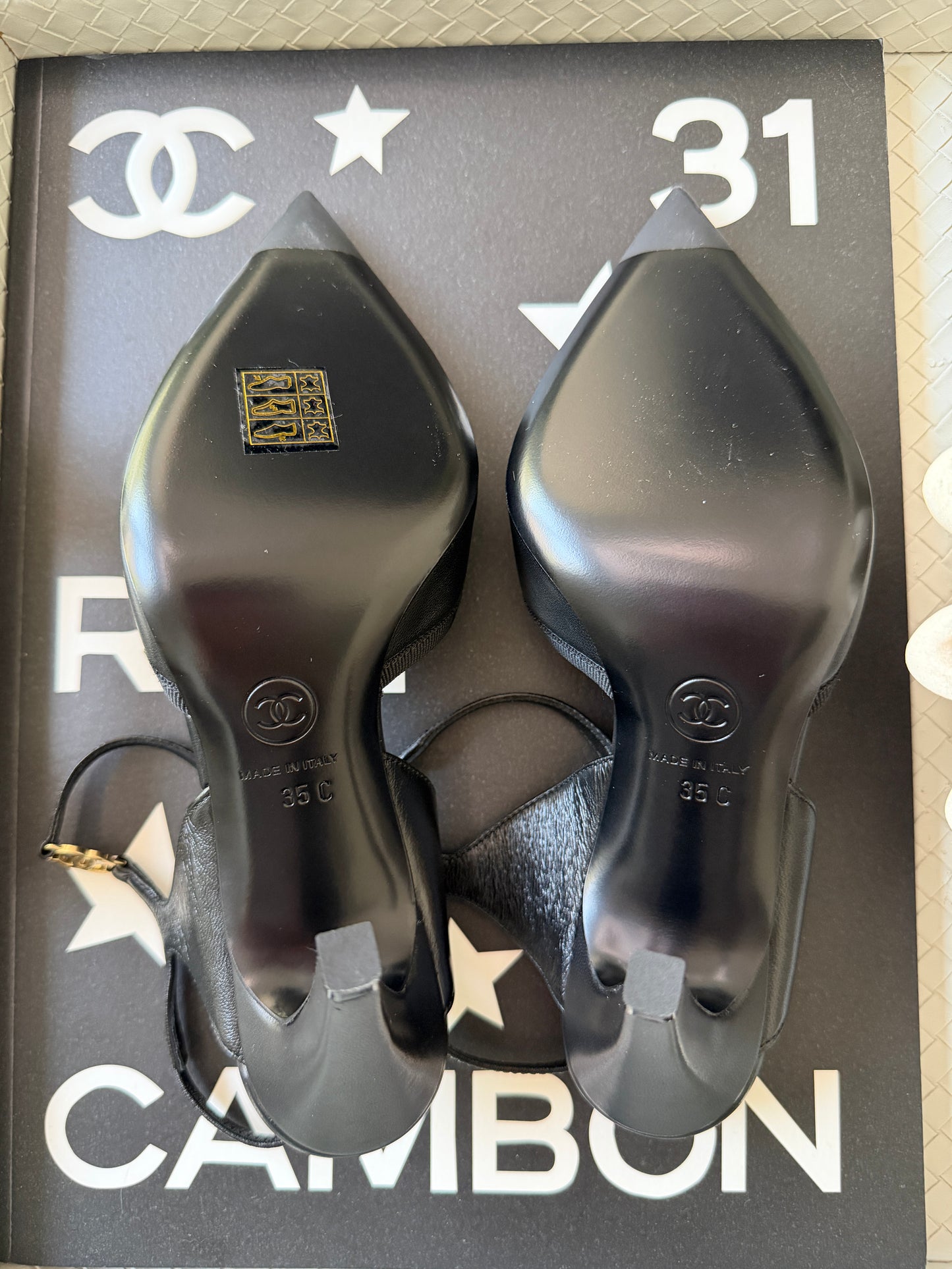 CHANEL SS 2026 BLAZY BLACK CAP POINTED TOE LEATHER CC LOGO HEELS SHOES PUMPS SLINGBACKS