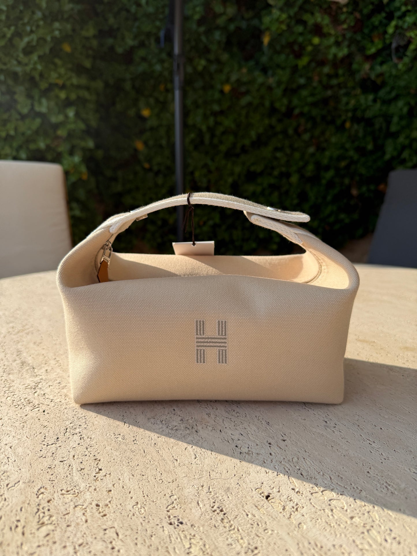Hermes Bride a Brac Small PM Beige Taupe Naturel Canvas Beach Bag Make Up Pouch Travel Case