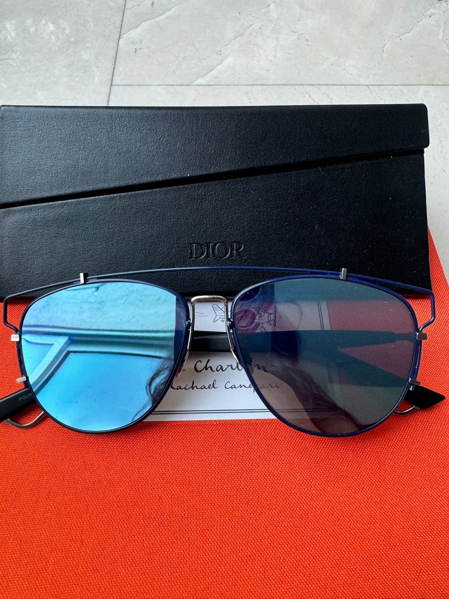 Christian Dior CD Technologic PQU/A4 Navy  Blue Mirrored Pilot Sunglasses Pre-Owned