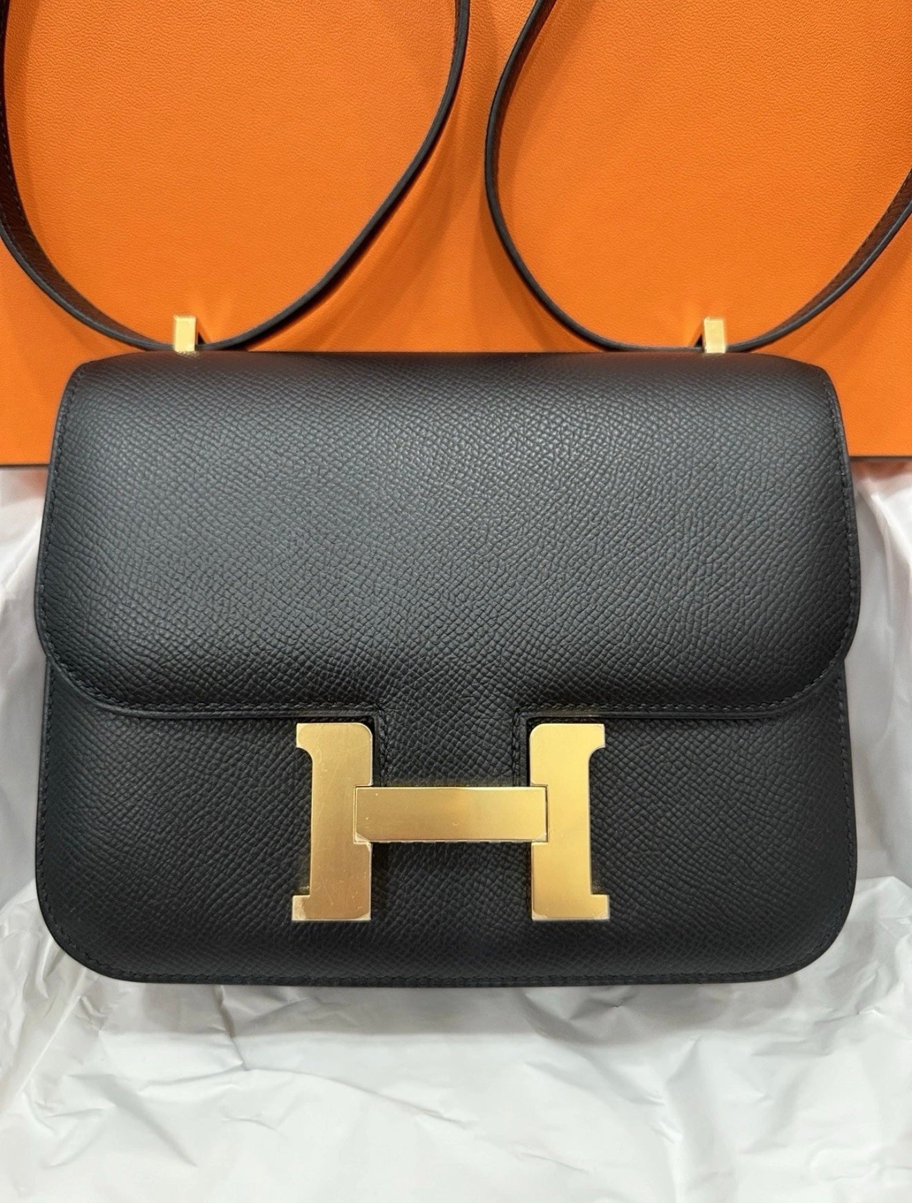 Hermes Constance 18 Mini Black Noir Epsom Leather Gold Hardware GHW Flap Shoulder Cross Body Bag Purse