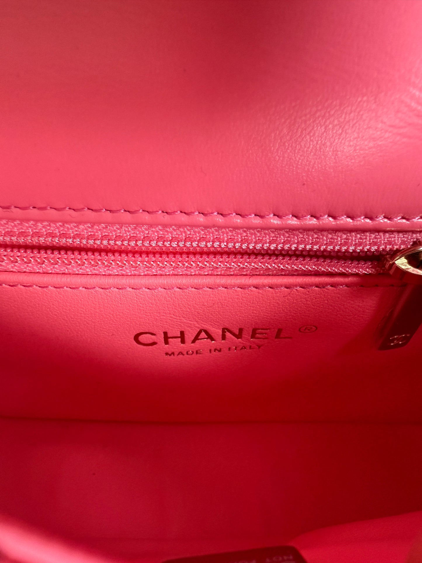 CHANEL 2024C PINK LEATHER MINI RECTANGULAR CROSSBODY TOP HANDLE BAG GOLD HW