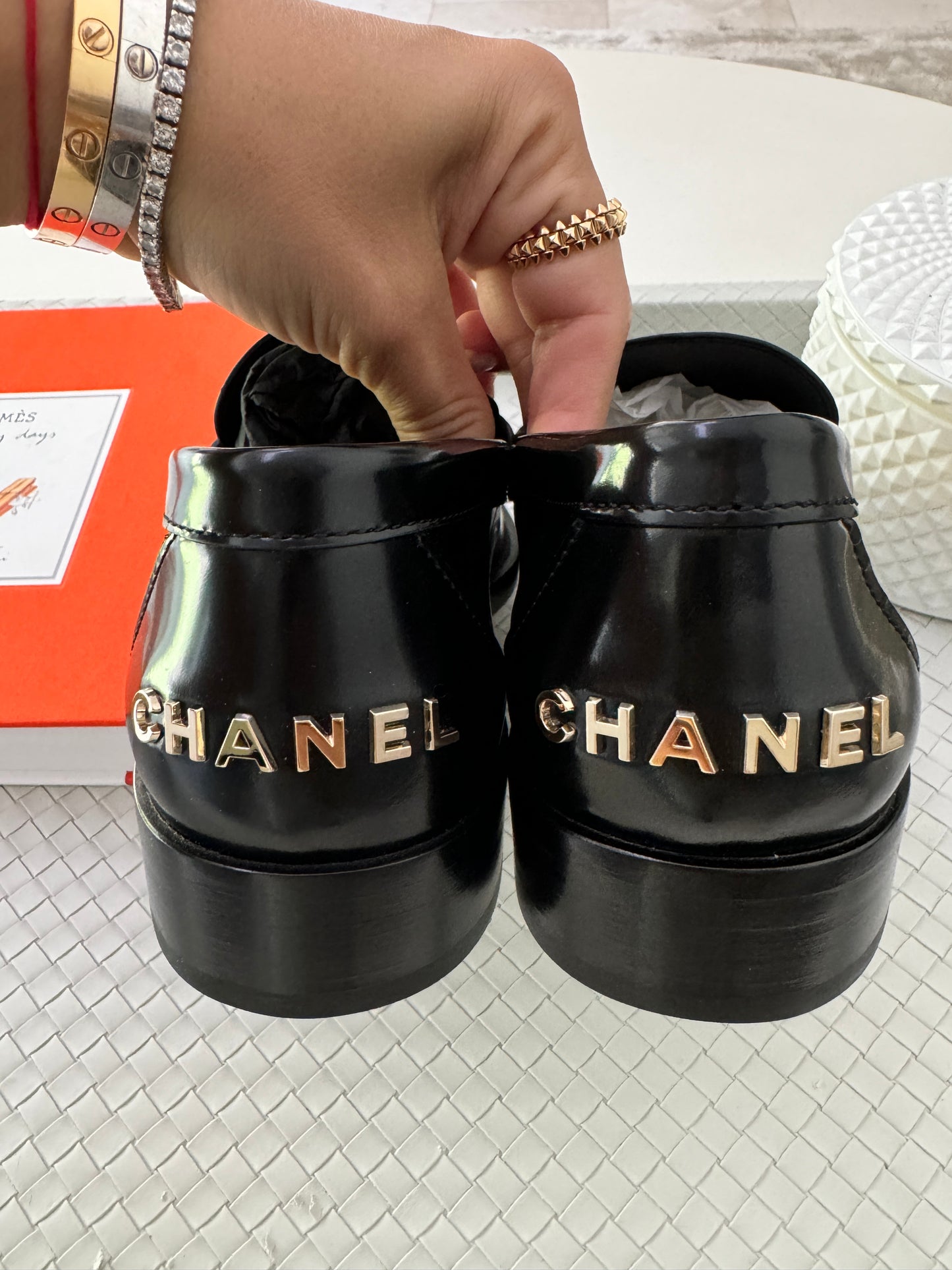 CHANEL BLACK LEATHER LOAFERS OXFORD SHOES