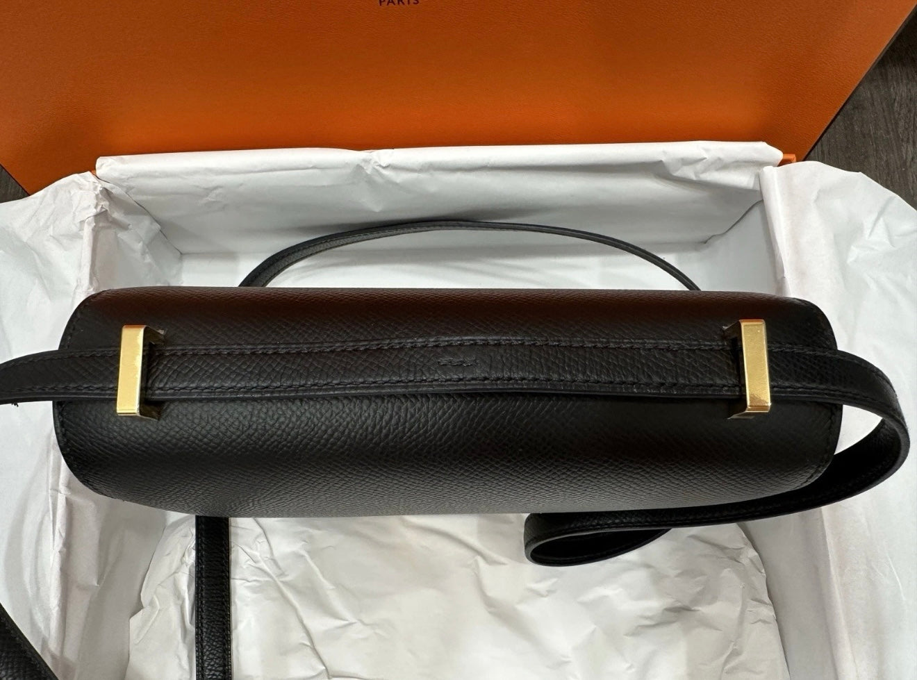 Hermes Constance 18 Mini Black Noir Epsom Leather Gold Hardware GHW Flap Shoulder Cross Body Bag Purse
