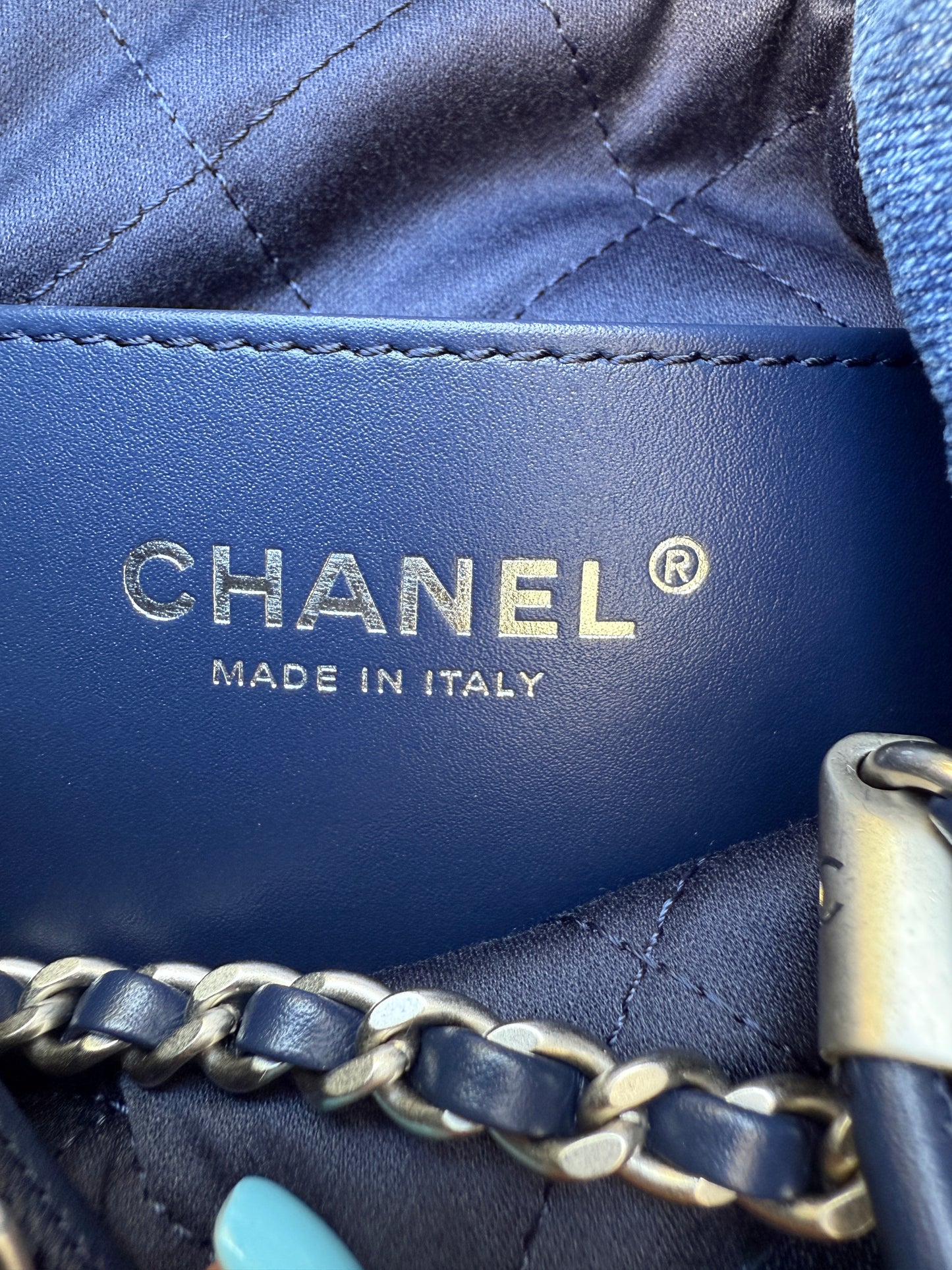 Chanel 22 Mini Denim Blue Quilted Jean Stitched Crossbody Hobo Bag Handbag 24P