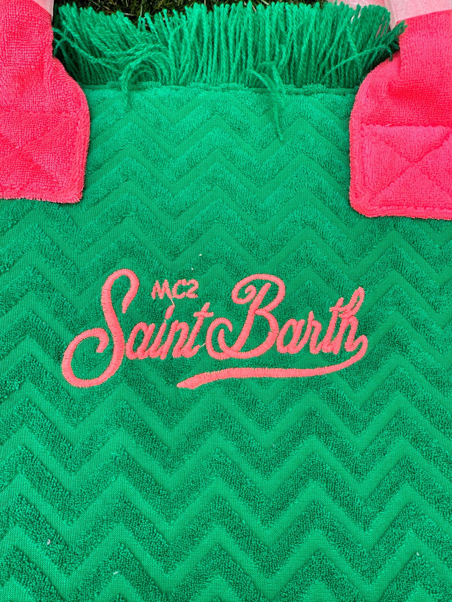 MC2 Saint Barth Vanity Terry Embossed Green Fuchsia Pink Beach Tote Bag