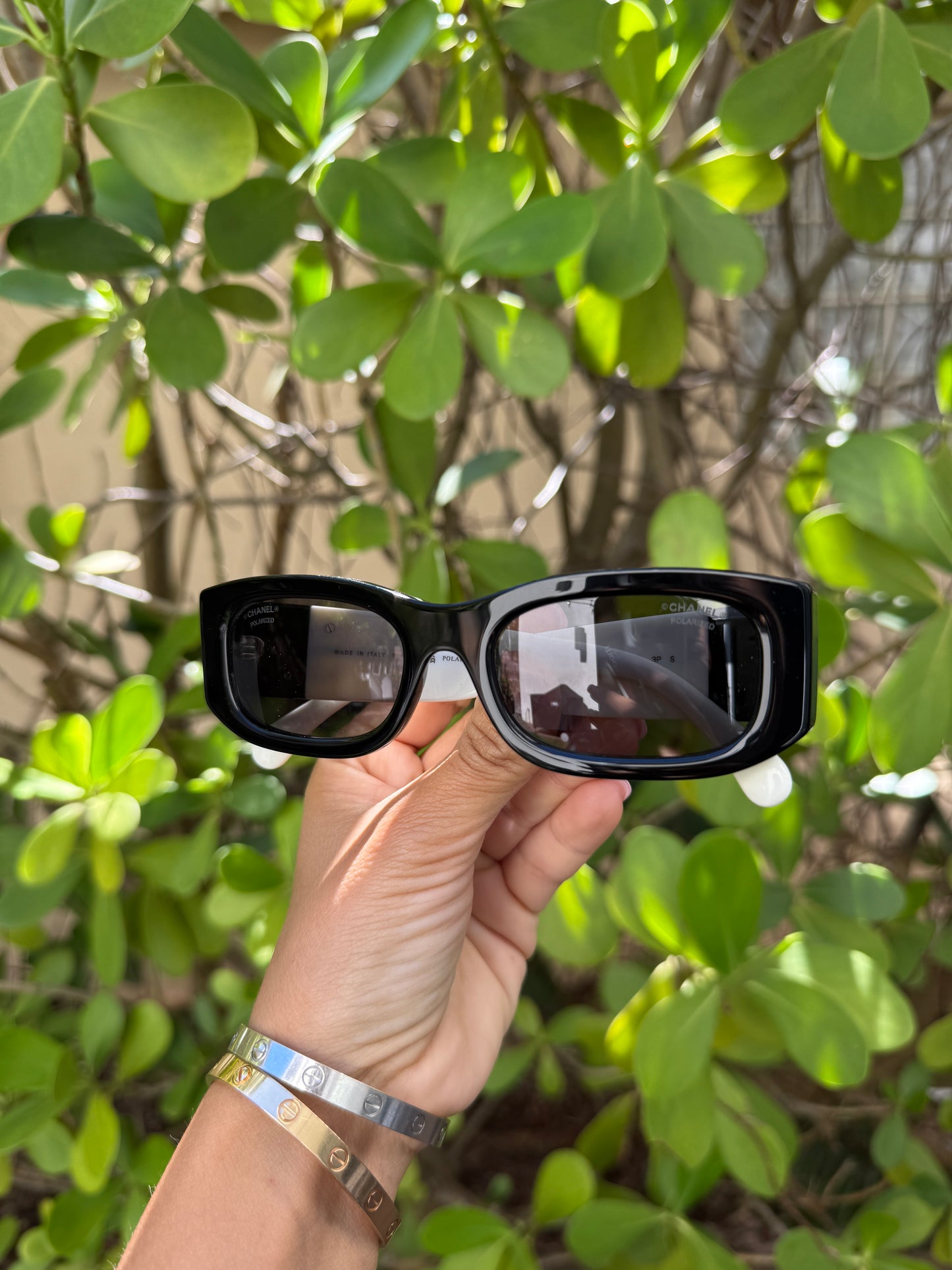 Chanel Polarized Rectangle Sunglasses Black White CC Logo CH5525 Acetate 52mm