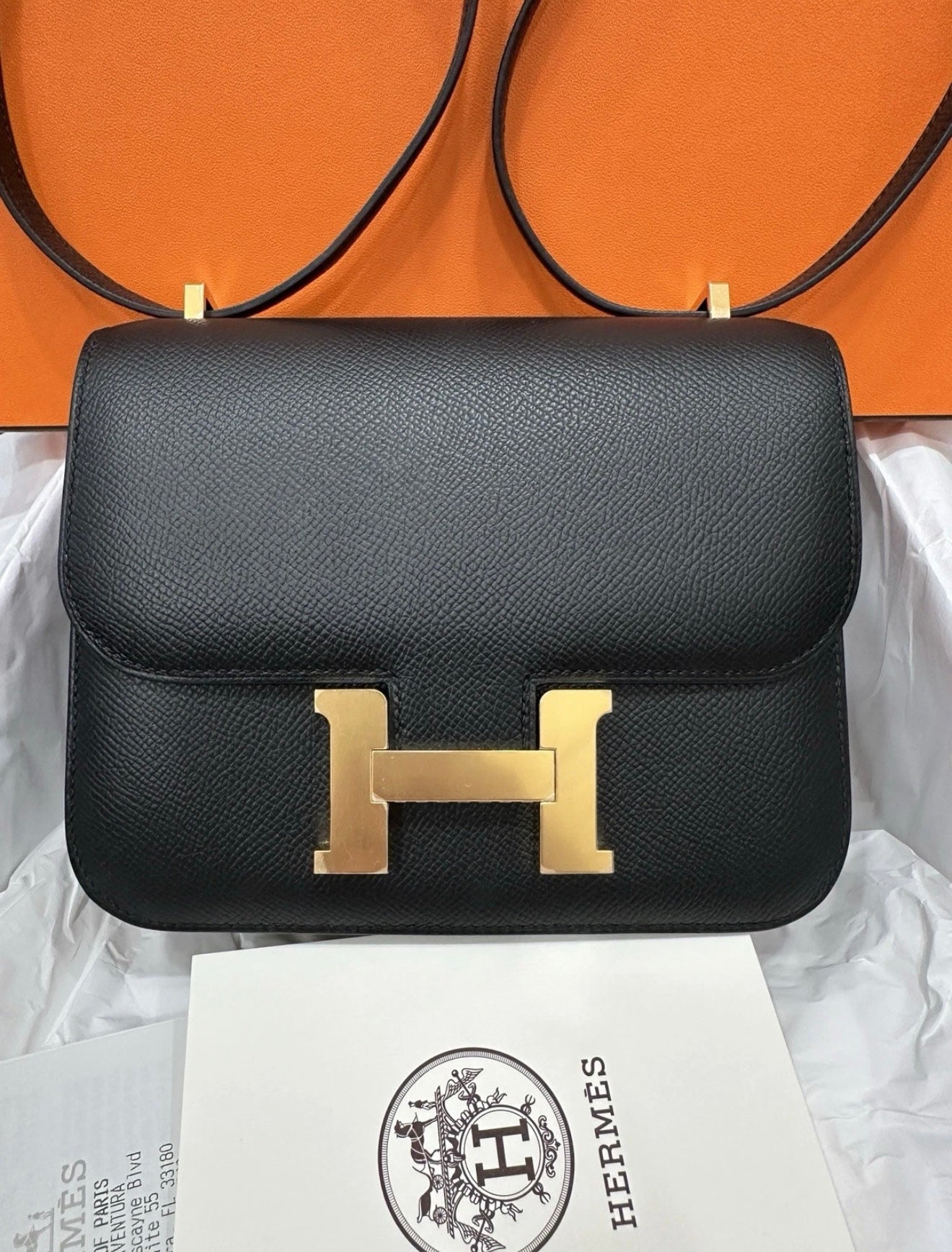 Hermes Constance 18 Mini Black Noir Epsom Leather Gold Hardware GHW Flap Shoulder Cross Body Bag Purse