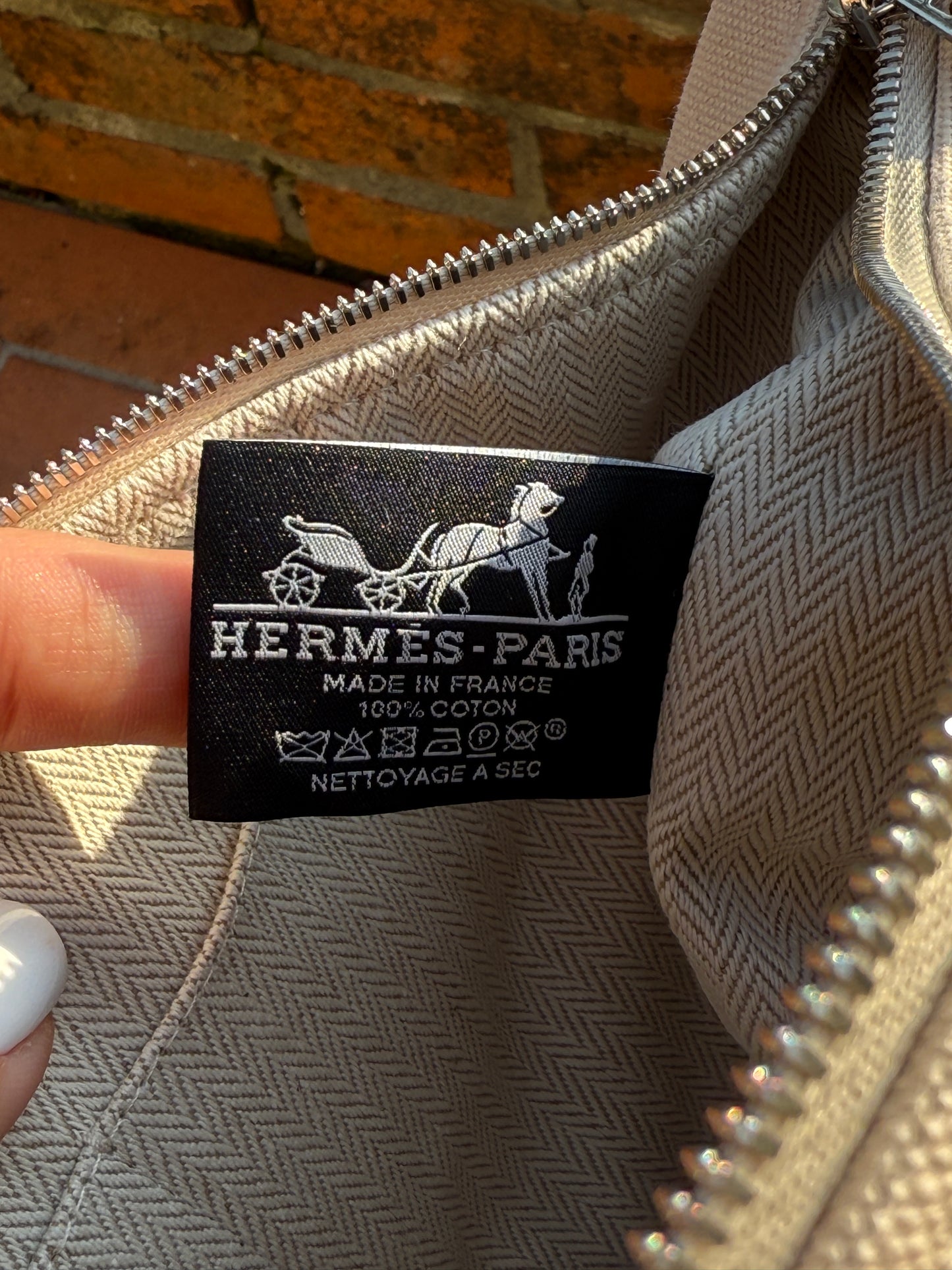 Hermes Bride a Brac Small PM Beige Taupe Naturel Canvas Beach Bag Make Up Pouch Travel Case