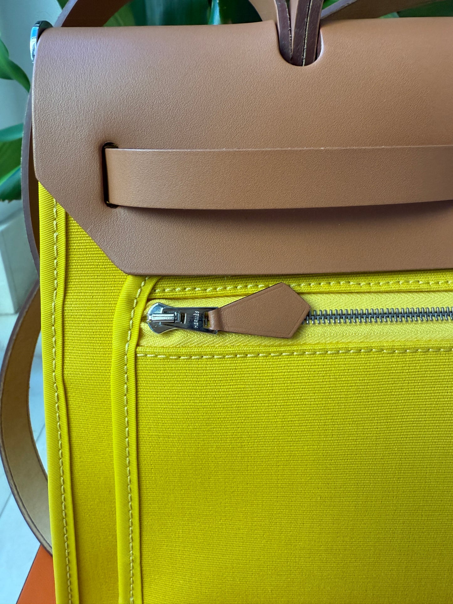 Hermès HERBAG 31 YELLOW JAUNE DE NAPLES CANVAS NATUREL LEATHER BAG Palladium HW