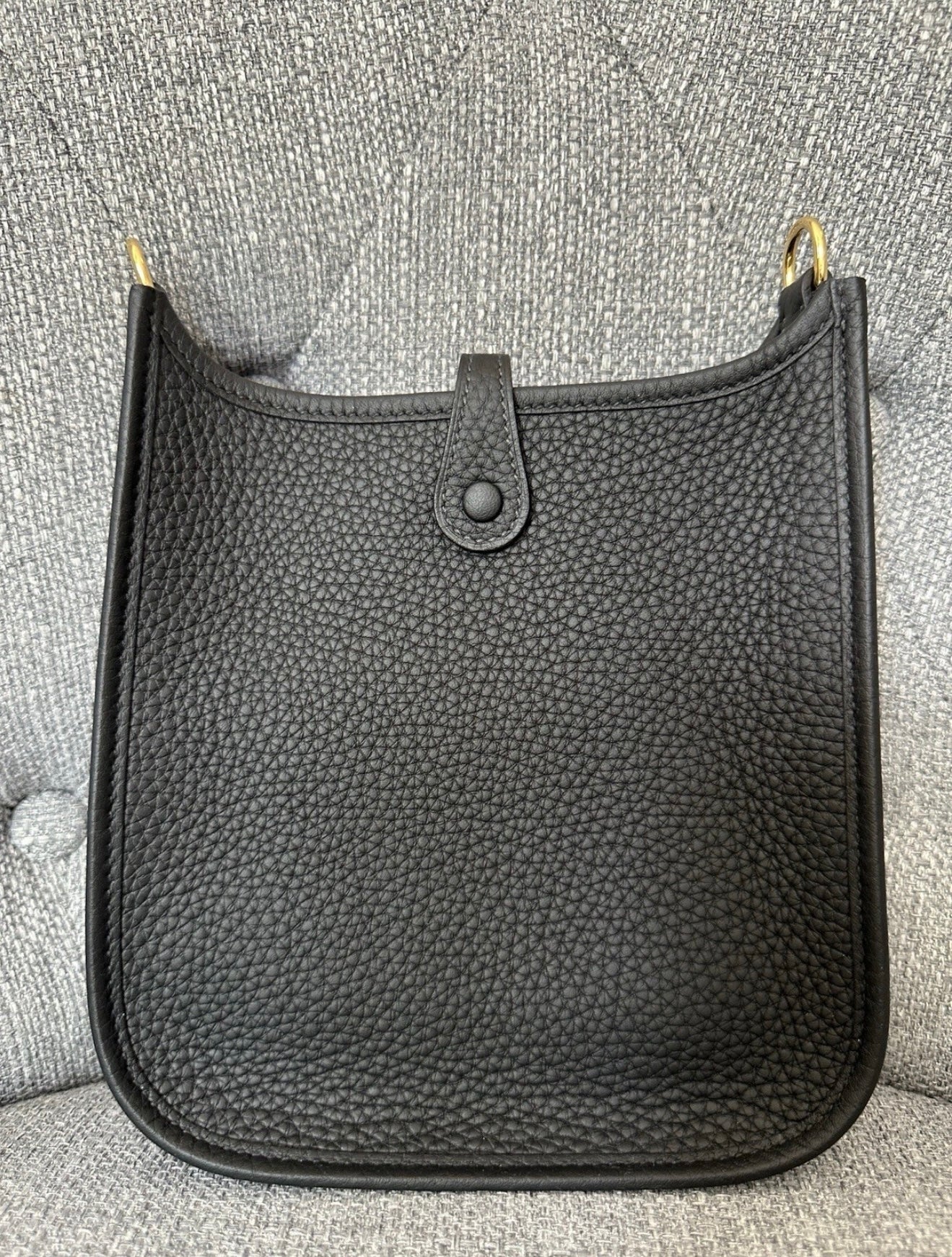 2025 HERMES MINI EVELYNE TPM 16 BLACK NOIR CALFSKIN LEATHER GOLD HARDWARE BAG GHW