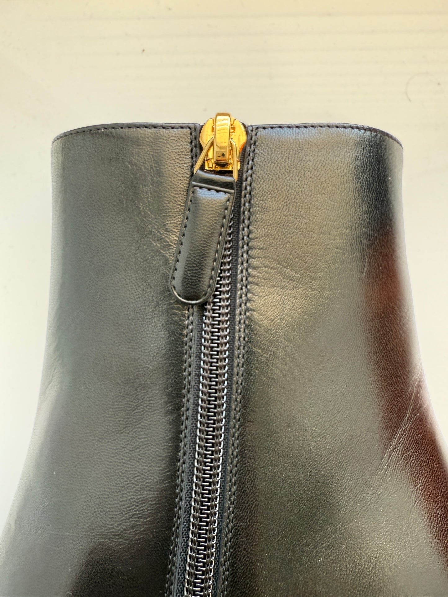 Chanel Black Lambskin Leather CC Logo Cap Toe Booties Ankle Boots Low Heel