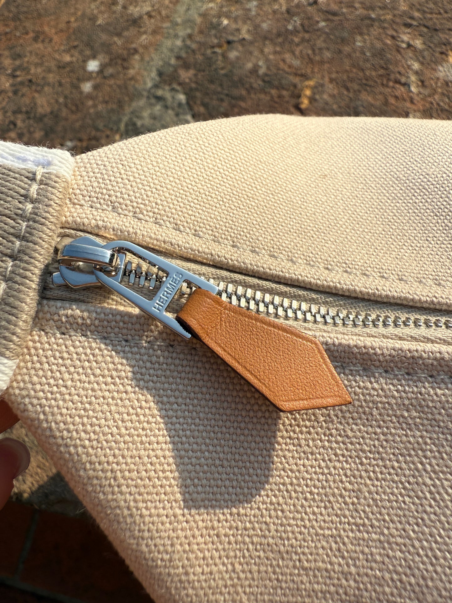 Hermes Bride a Brac Small PM Beige Taupe Naturel Canvas Beach Bag Make Up Pouch Travel Case