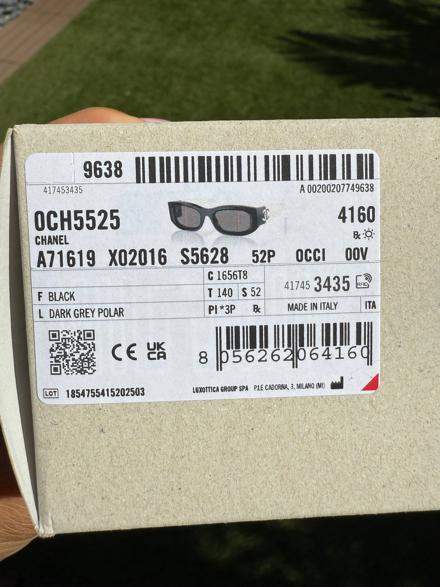 Chanel Polarized Rectangle Sunglasses Black White CC Logo CH5525 Acetate 52mm