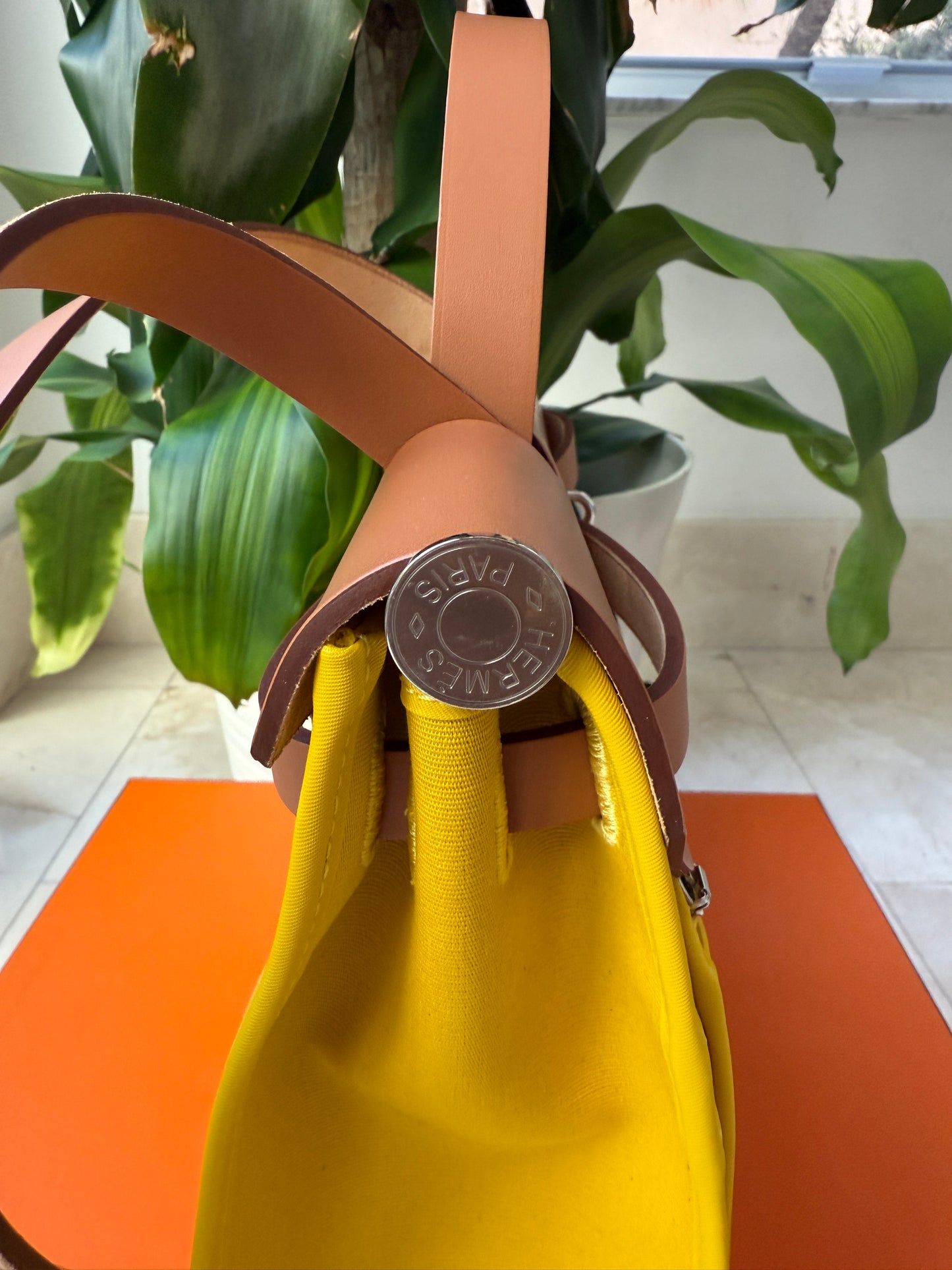 Hermès HERBAG 31 YELLOW JAUNE DE NAPLES CANVAS NATUREL LEATHER BAG Palladium HW