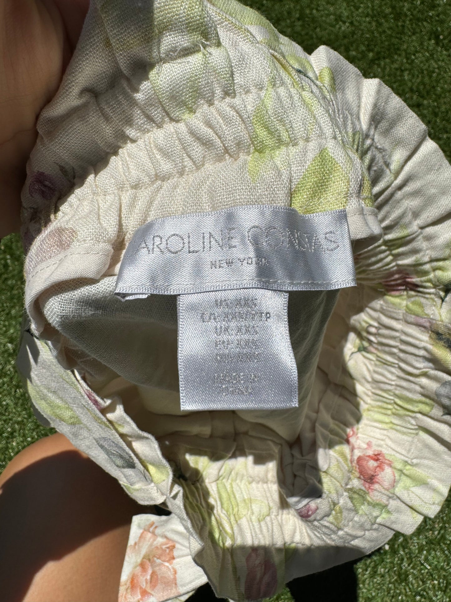 Caroline Constas Floral Linen Crochet Belted Summer 2 Piece Suite Shorts Top