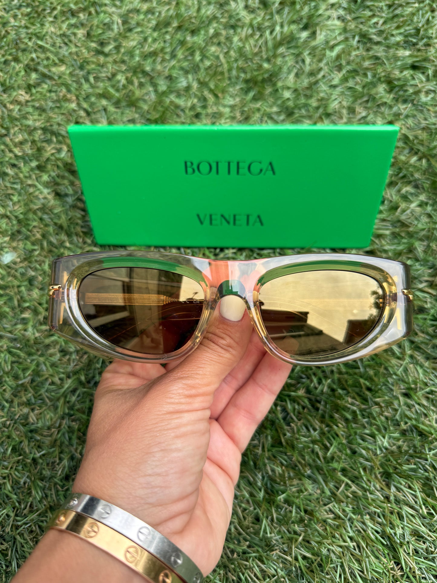 Bottega Veneta BV1144S 003 51 mm Oval Cat Eye Brown Bronze Sunglasses