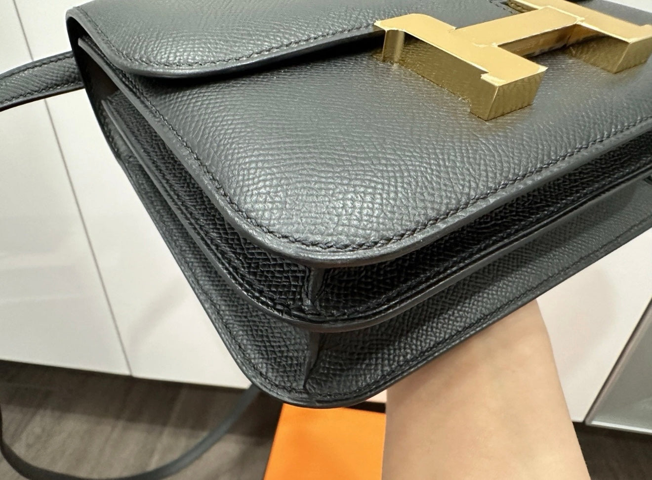 Hermes Constance 18 Mini Black Noir Epsom Leather Gold Hardware GHW Flap Shoulder Cross Body Bag Purse