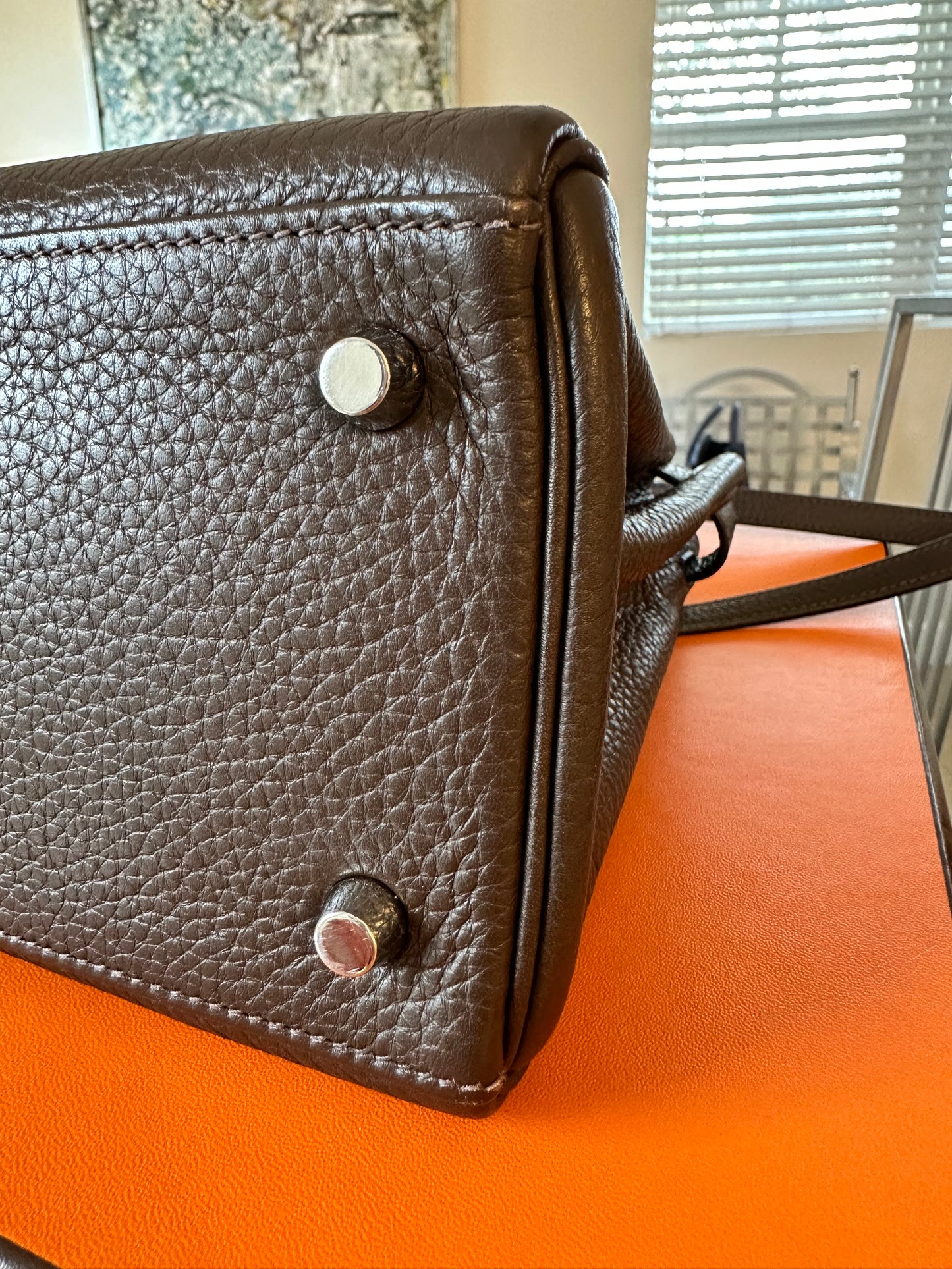 Hermes Kelly 28 Cafe Coffee Brown Clemence Palladium Hardware PHW Pre-Owned