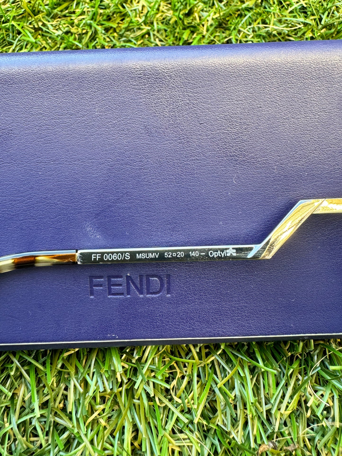 FENDI IRIDIA 52MM FF0060/S MIRRORED CAT EYE BLUE LENS YELLOW METALLIC CRYSTAL SUNGLASSES PRE-OWNED