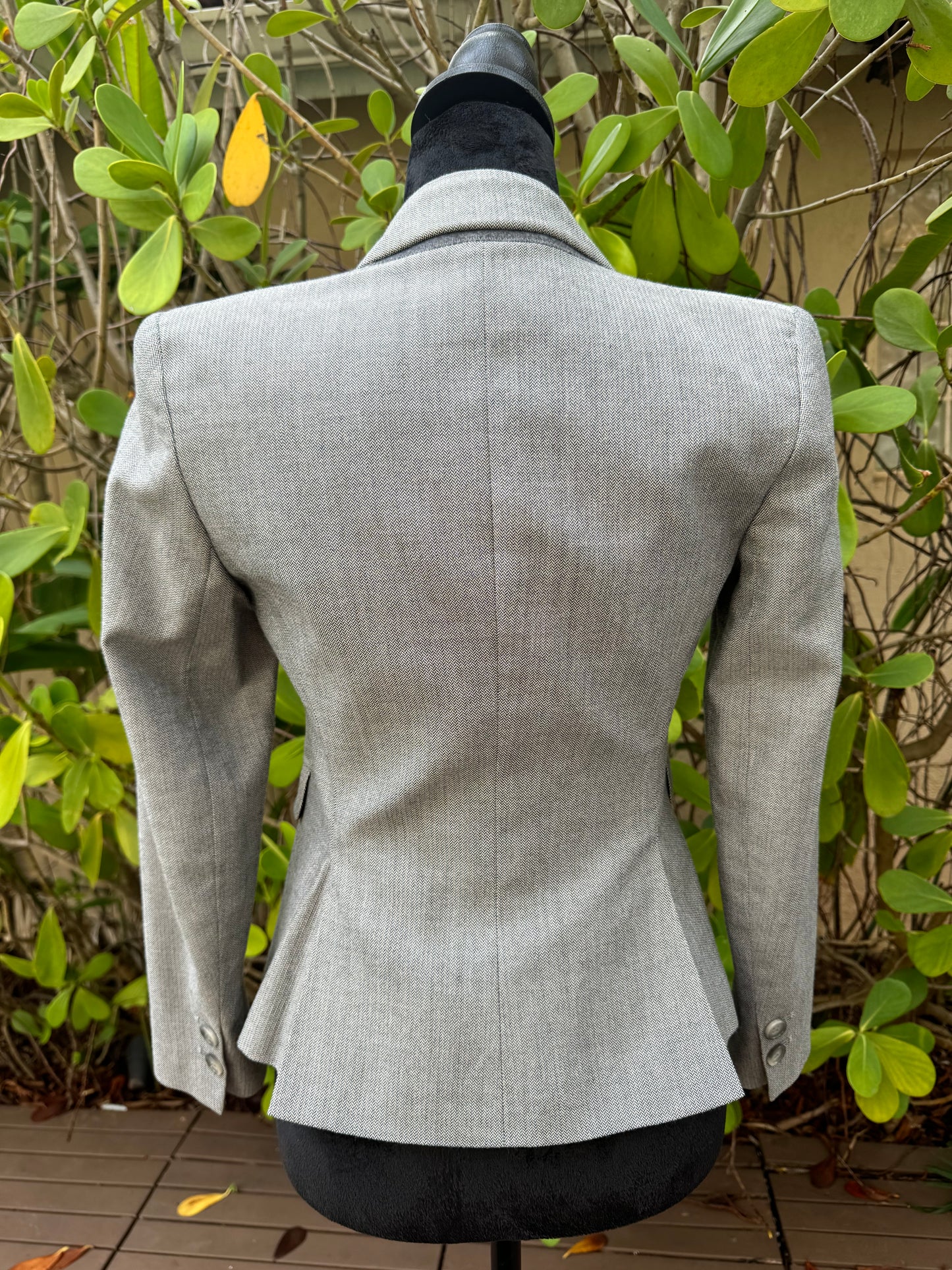 Theory Light Gray Zig Zag Collared Slim Short Cotton Wool Blazer Jacket Pre-Owned