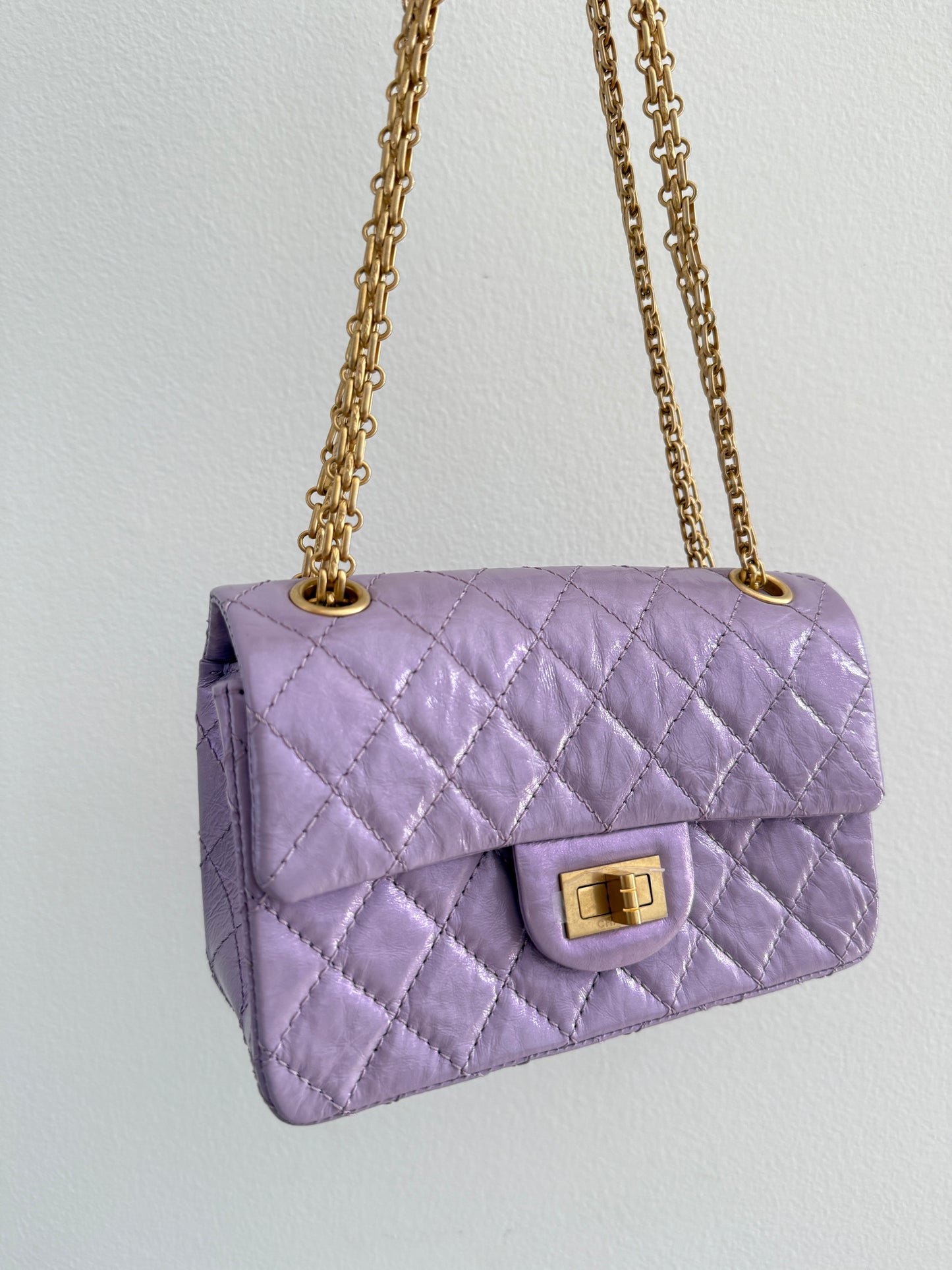 CHANEL MINI REISSUE 2.55 LAVENDER LILAC CALFSKIN LEATHER BAG GHW