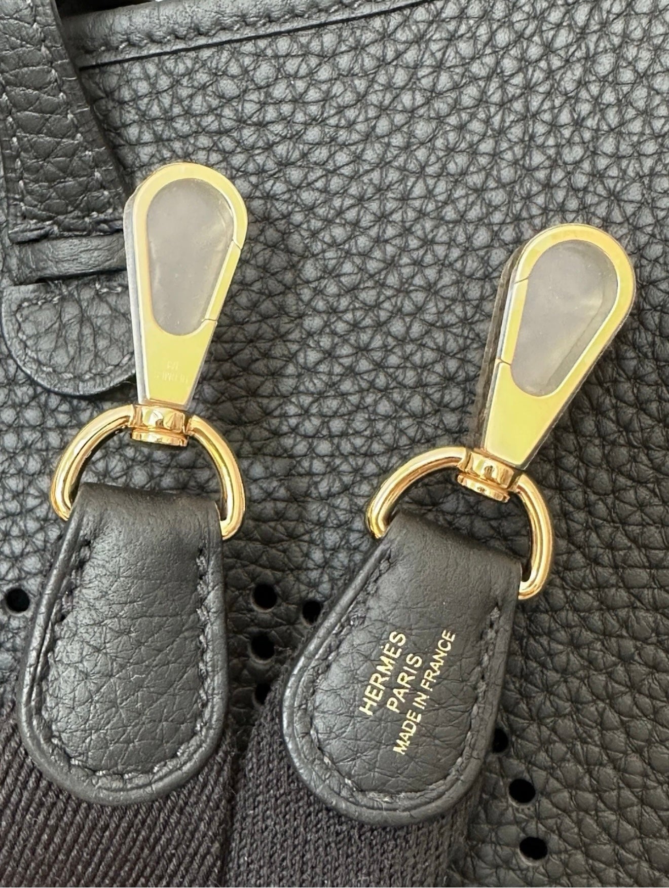 2025 HERMES MINI EVELYNE TPM 16 BLACK NOIR CALFSKIN LEATHER GOLD HARDWARE BAG GHW