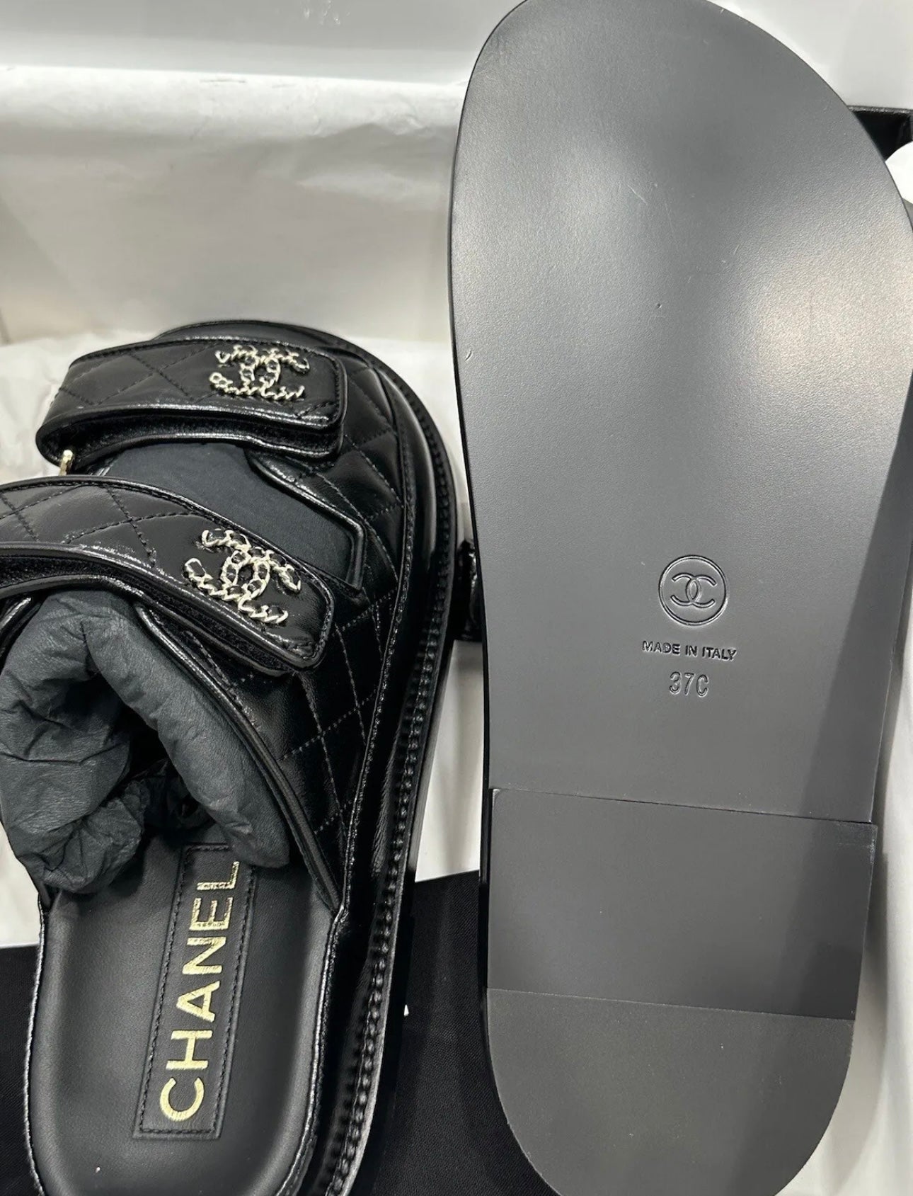 2024P CHANEL BLACK LEATHER OPEN DAD QUILTED CC LOGO SLIDE SANDALS SLIDES SHOES MULES