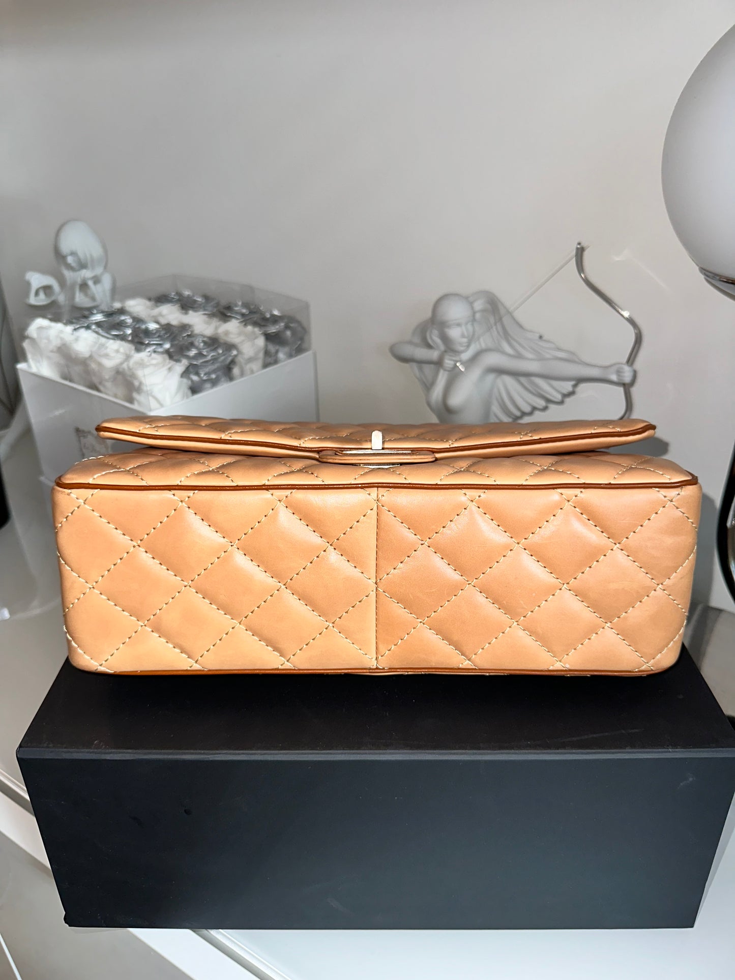 Chanel Reissue 226 Medium Double Flap Beige Two Tone Lambskin Quilted Handbag Bag Pre-Owned