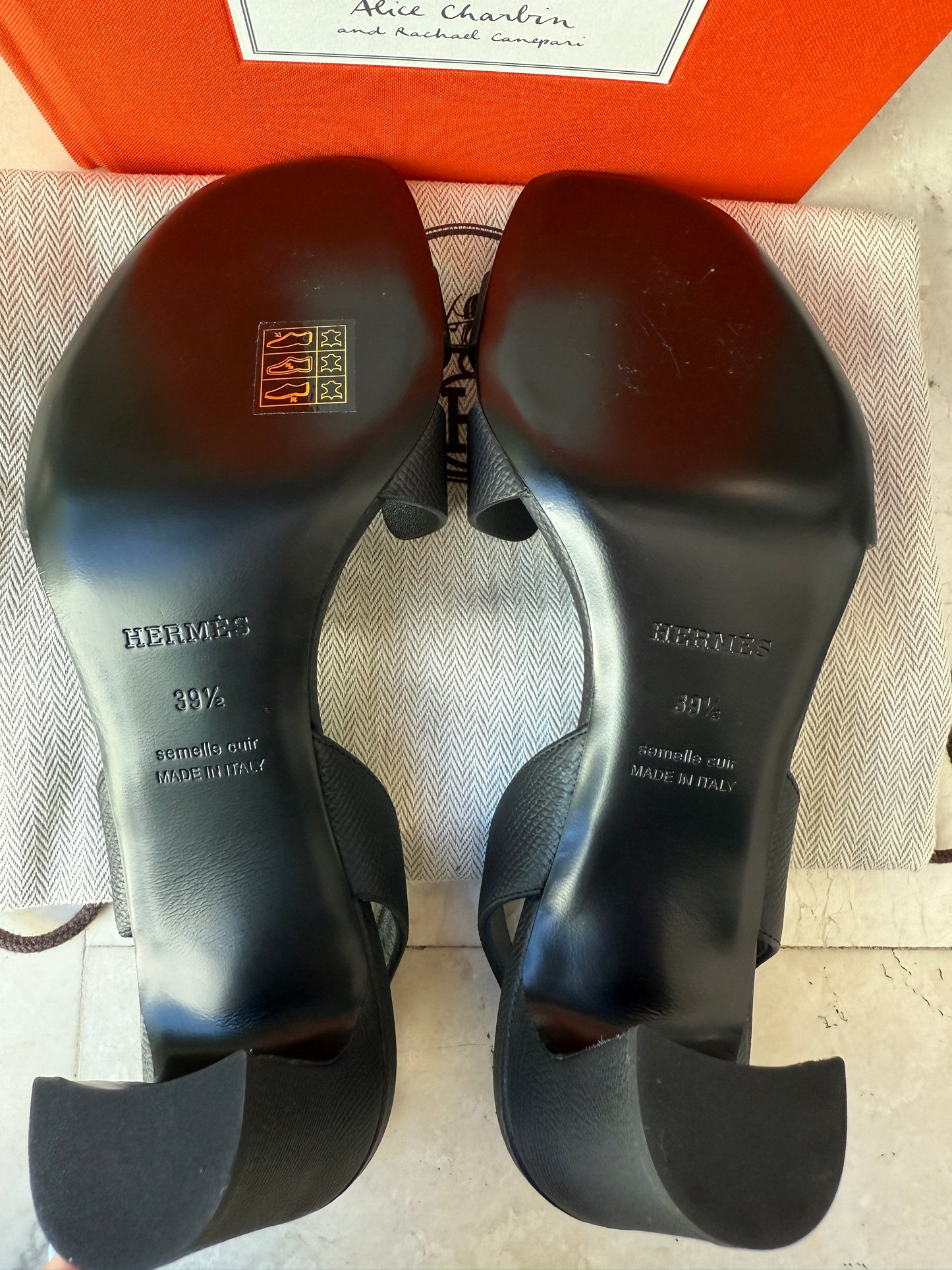 HERMES ETERNITE 80 SANDALS BLACK NOIR EPSOM HIGH HEELS SLINGBACK SHOES
