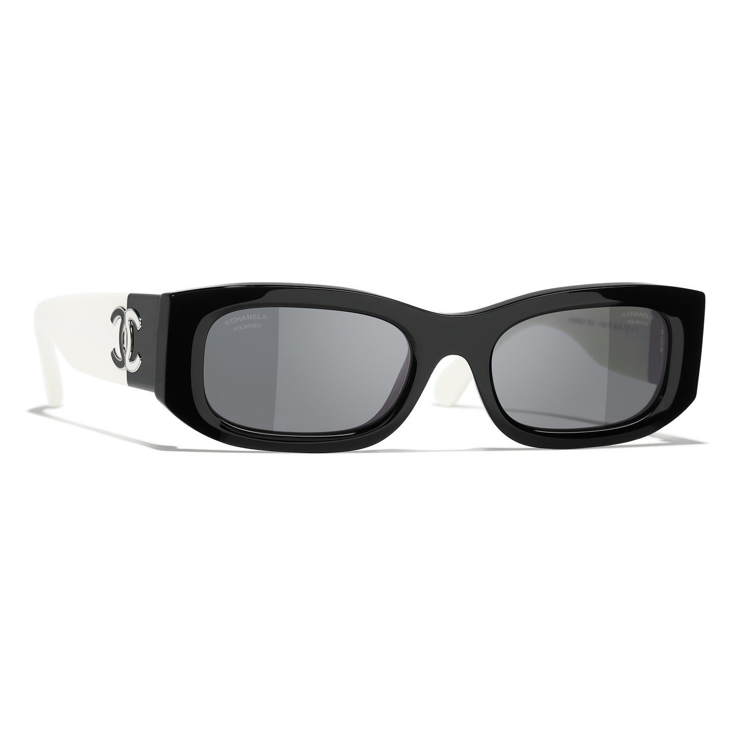 Chanel Polarized Rectangle Sunglasses Black White CC Logo CH5525 Acetate 52mm