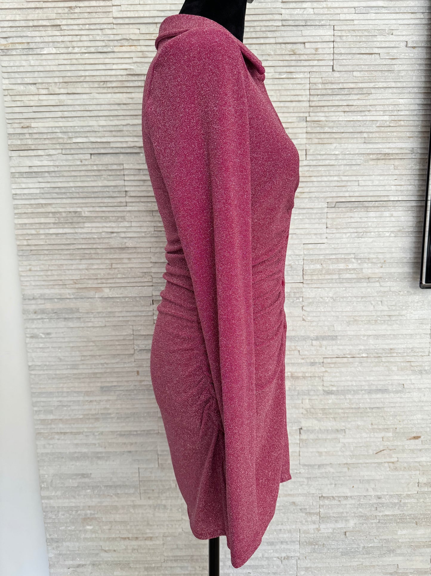 Good American Sparkly Sparkle Metallic Ruched Long Sleeve Mini Dress