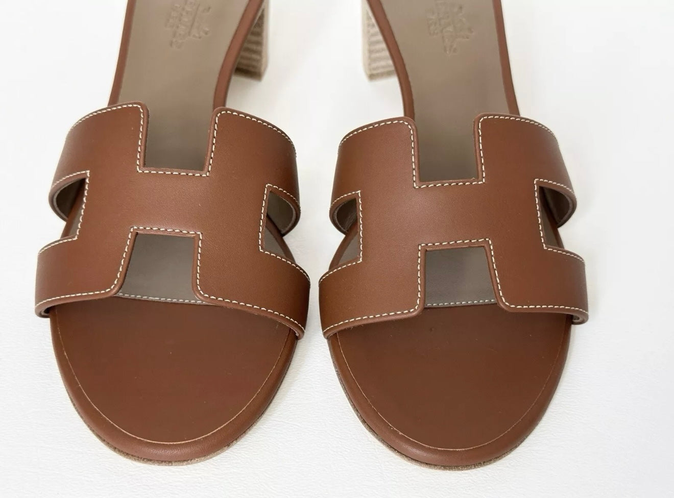 HERMES H OASIS SANDALS IN GOLD BROWN LEATHER SHOES MULES SLIDES HEELS