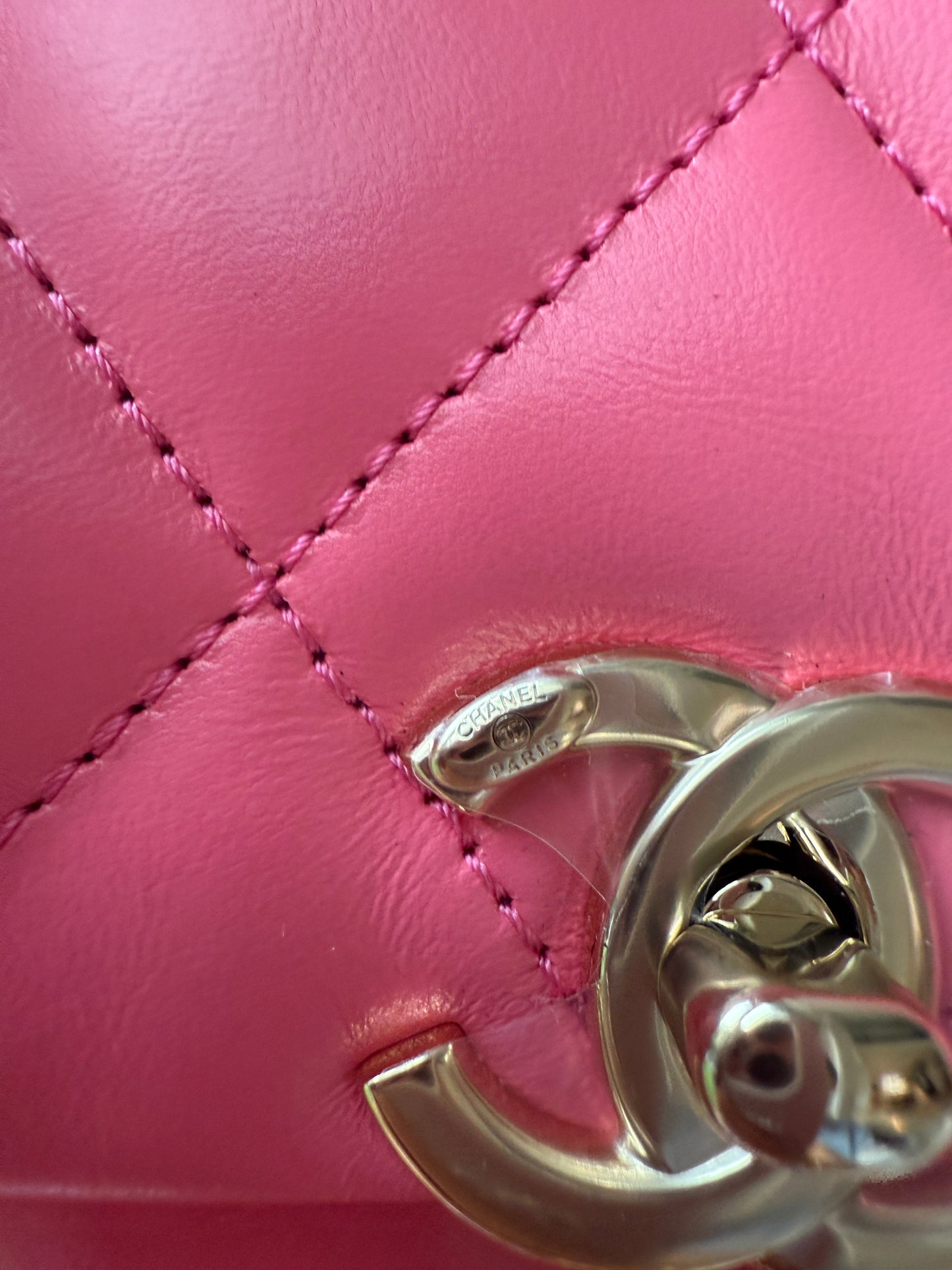 CHANEL 2024C PINK LEATHER MINI RECTANGULAR CROSSBODY TOP HANDLE BAG GOLD HW