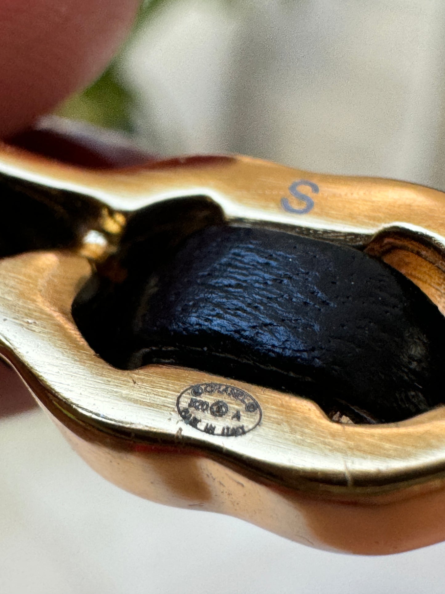 Chanel 20A Crystals Gold Tone Black Lambskin CC Logo Lock Cuff Bangle Bracelet S